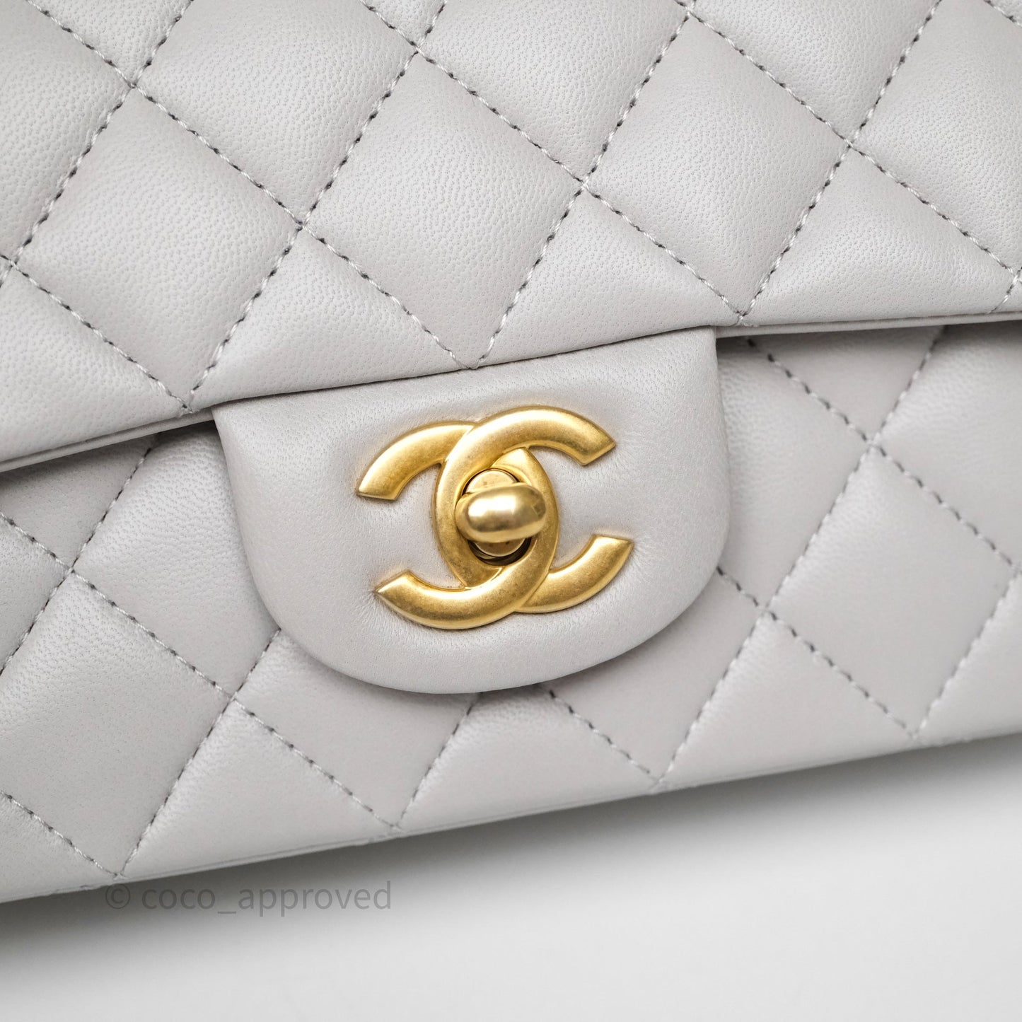 Chanel Top Handle Mini Rectangular Flap Grey Lambskin Aged Gold Hardware