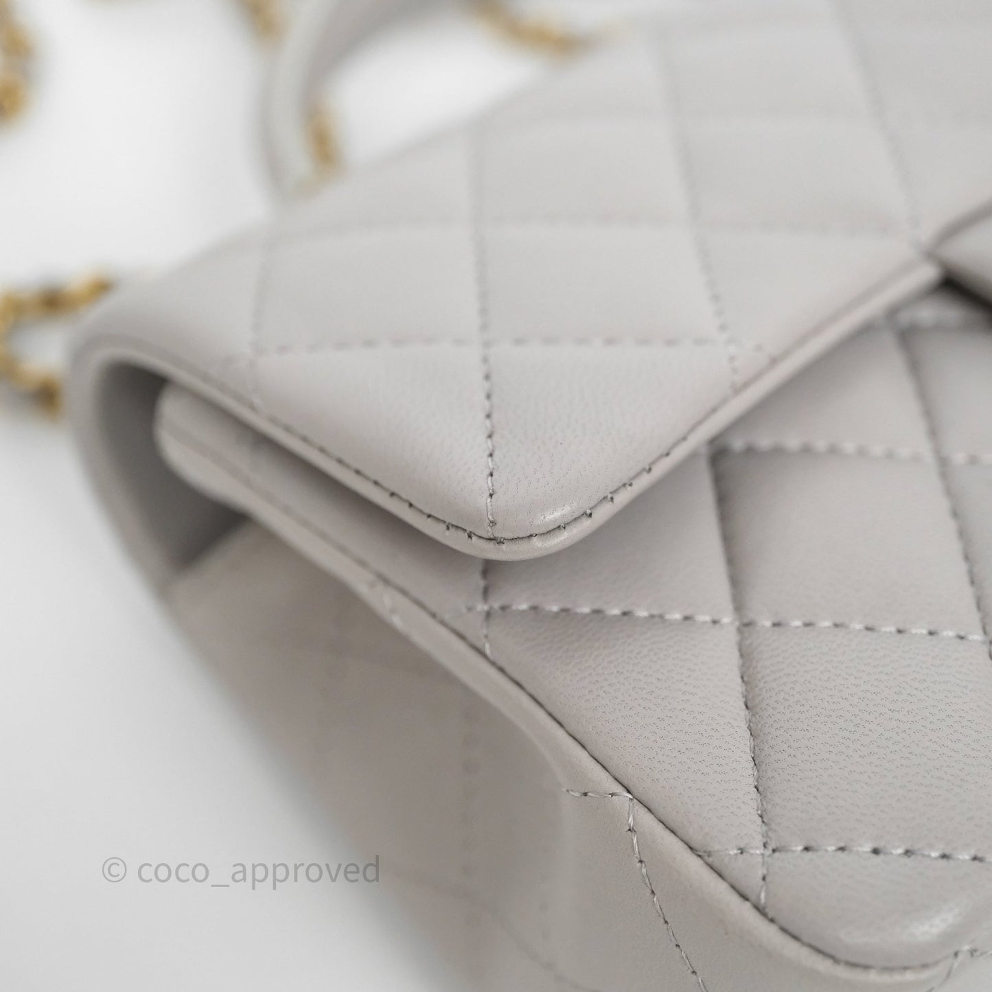 Chanel Top Handle Mini Rectangular Flap Grey Lambskin Aged Gold Hardware