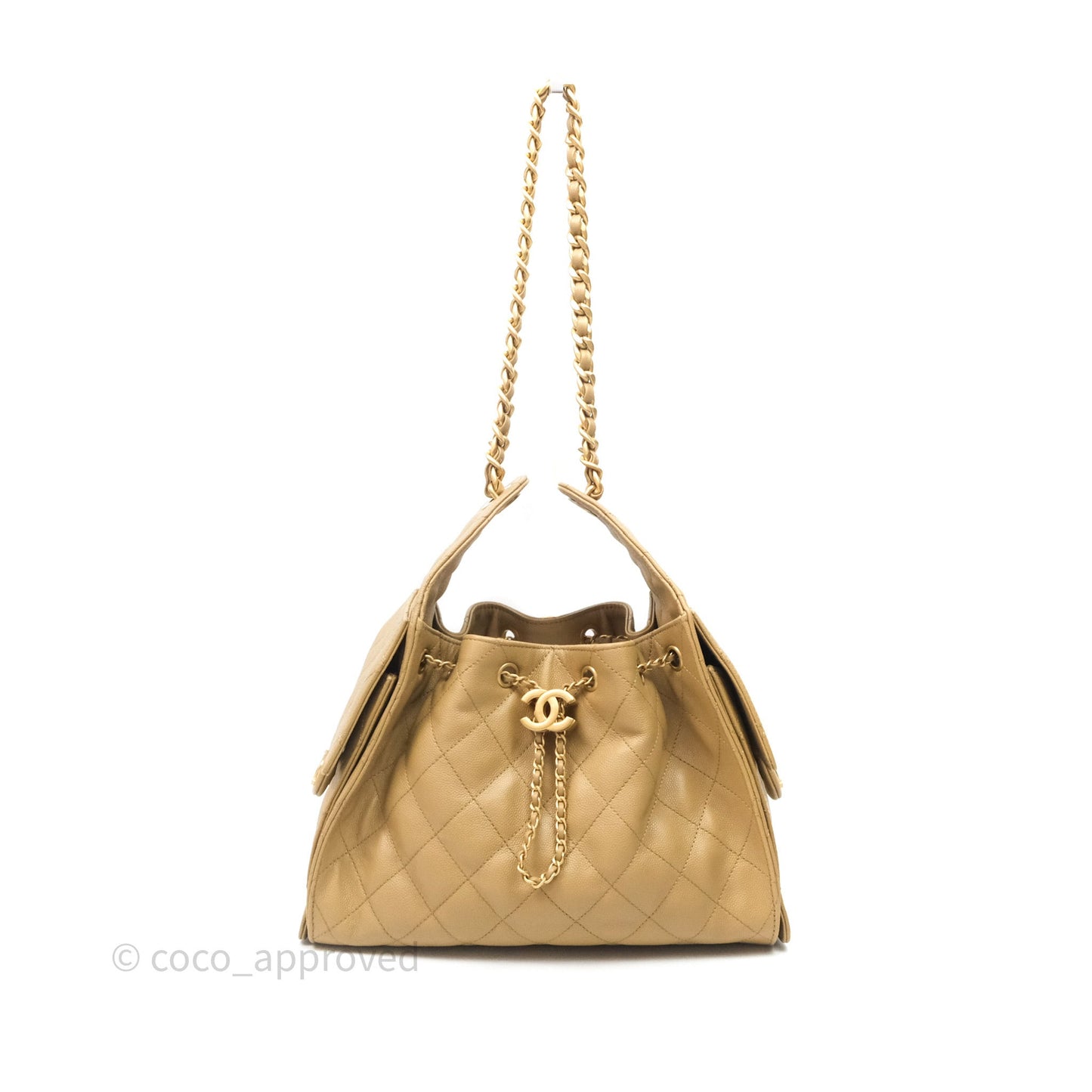 Chanel 25 Small Beige Caviar Aged Gold Hardware