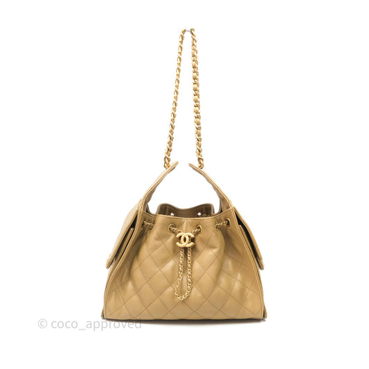 Chanel 25 Small Beige Caviar Aged Gold Hardware