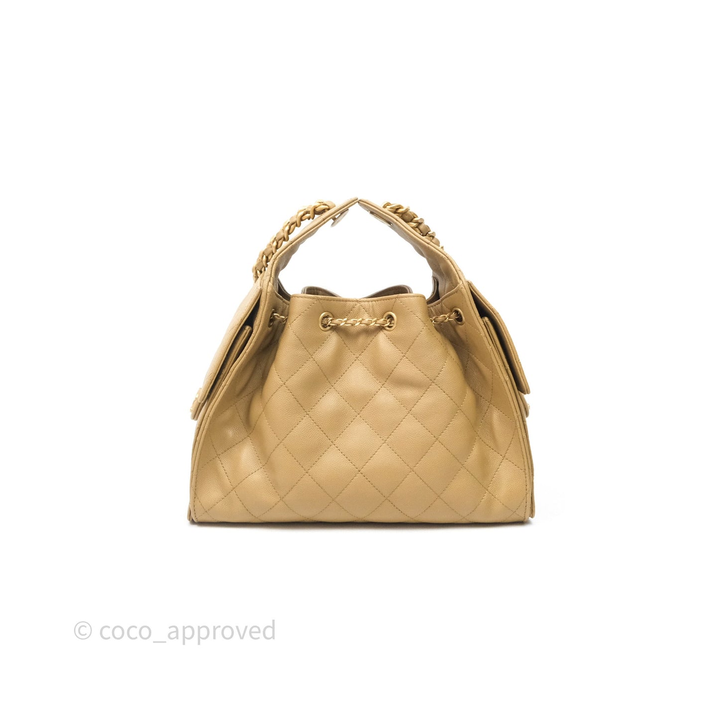 Chanel 25 Small Beige Caviar Aged Gold Hardware