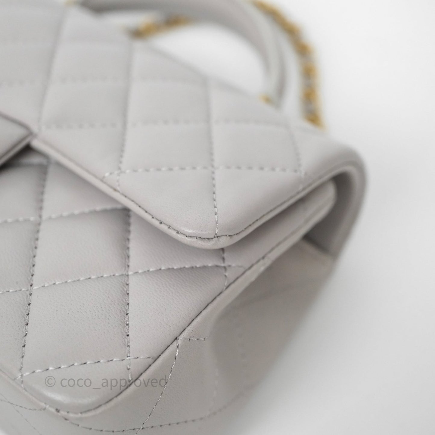 Chanel Top Handle Mini Rectangular Flap Grey Lambskin Aged Gold Hardware