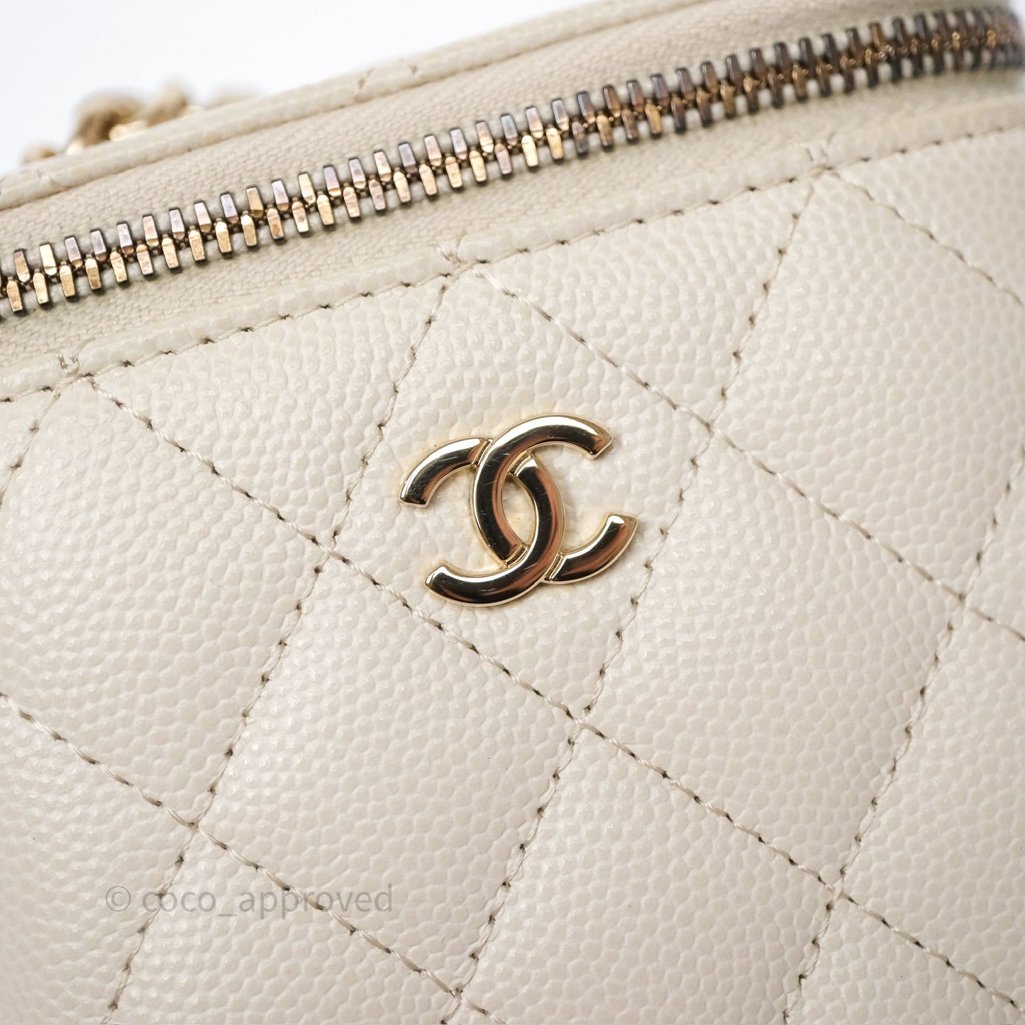 Chanel Classic Mini Vanity With Chain Light Beige Caviar Gold Hardware