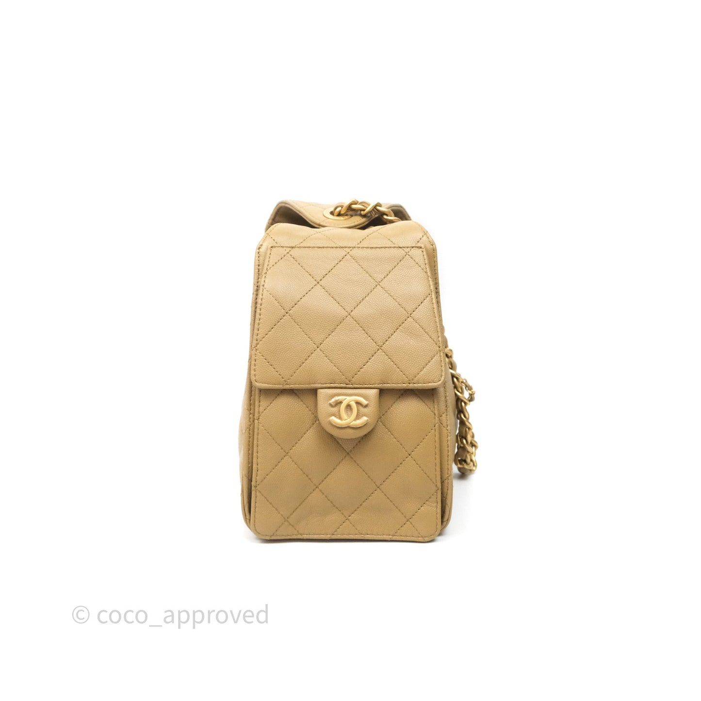 Chanel 25 Small Beige Caviar Aged Gold Hardware