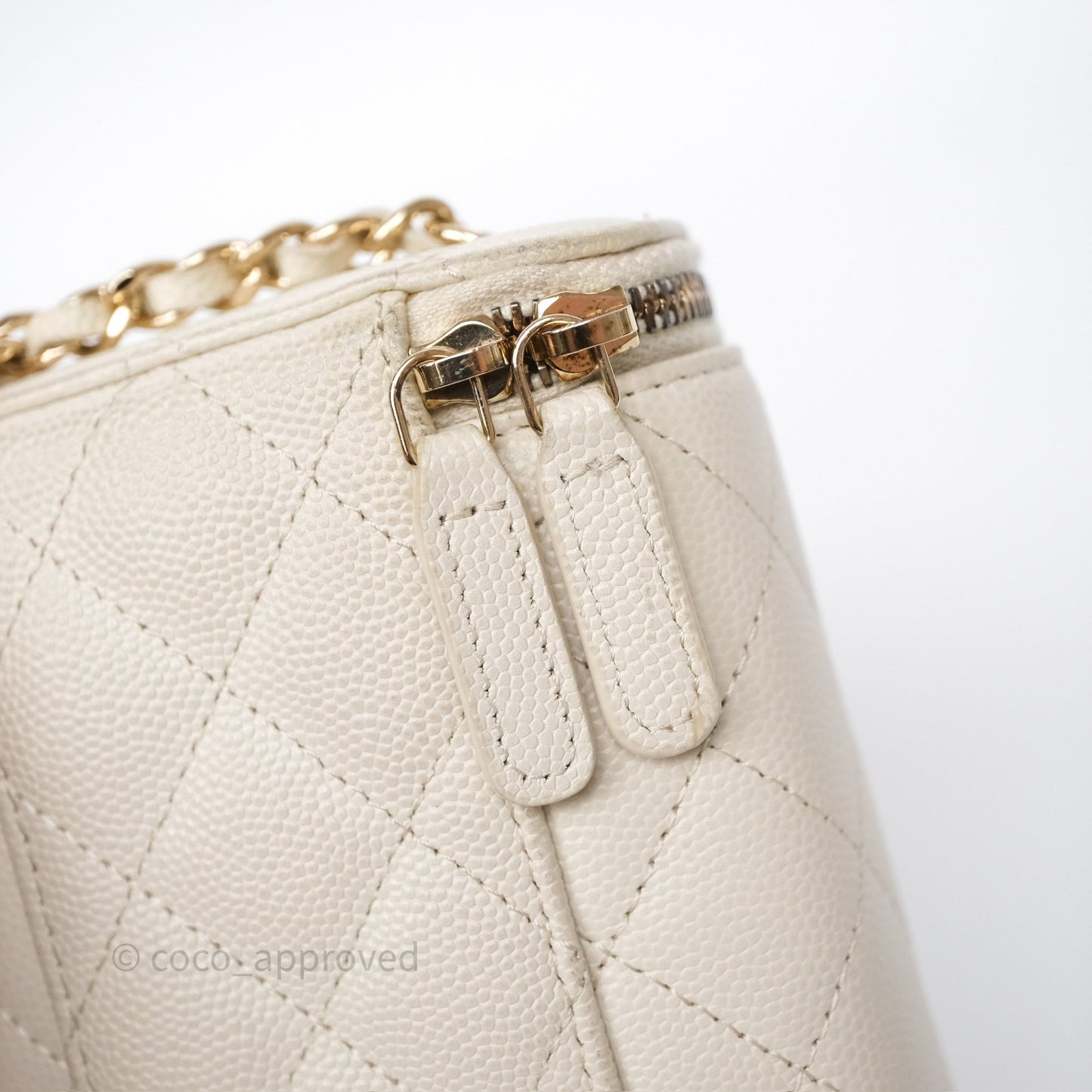 Chanel Classic Mini Vanity With Chain Light Beige Caviar Gold Hardware