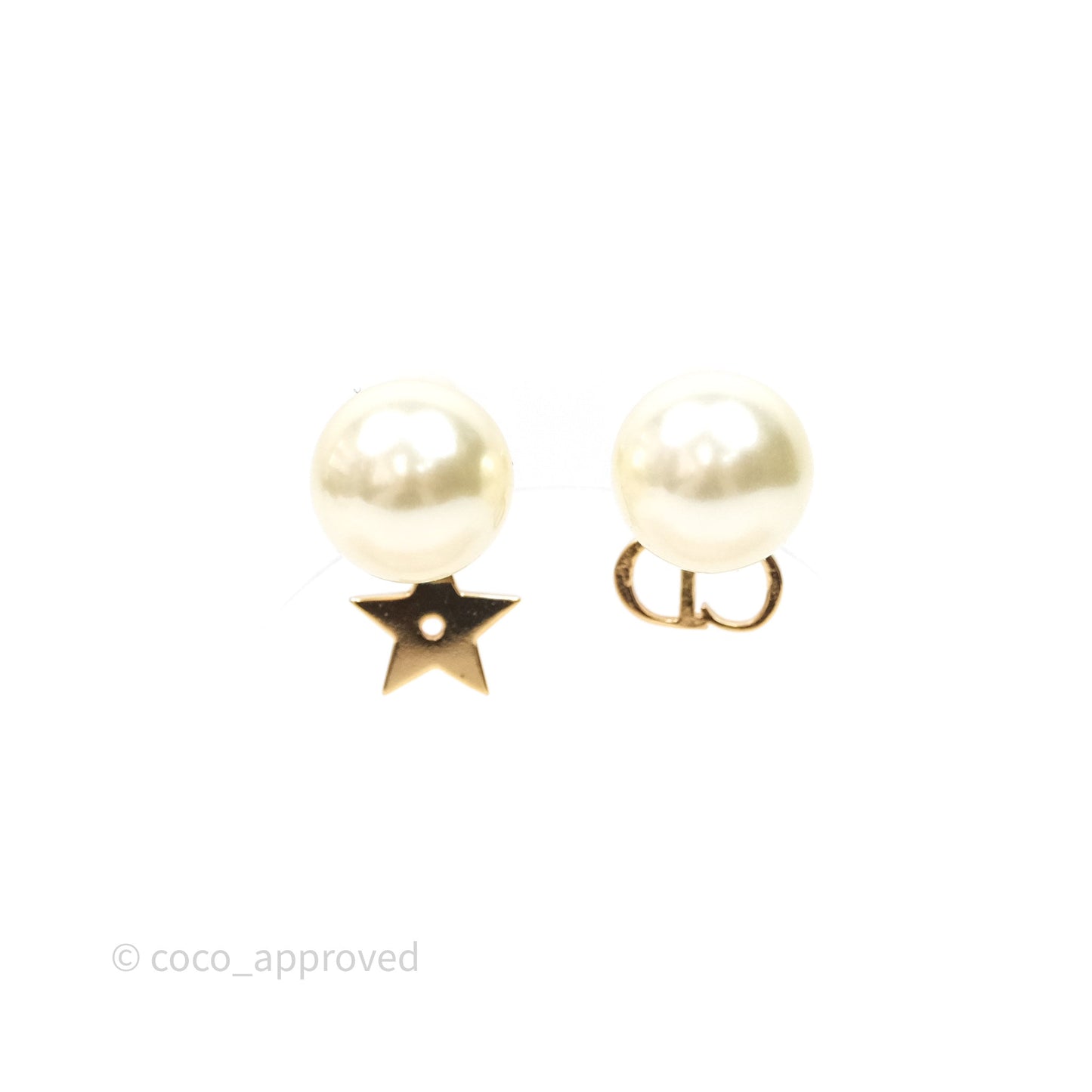 Christian Dior Pearl Tribales CD Drop Star Earrings Gold Tone