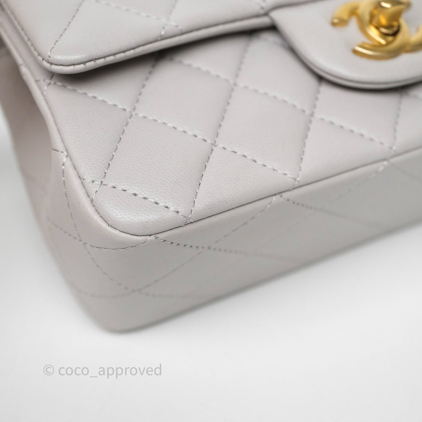 Chanel Top Handle Mini Rectangular Flap Grey Lambskin Aged Gold Hardware