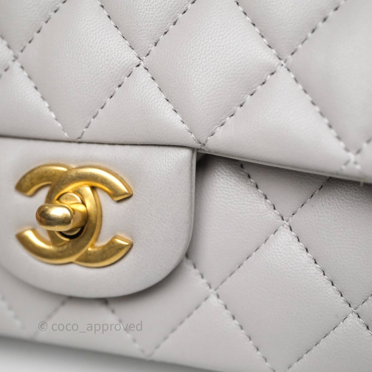 Chanel Top Handle Mini Rectangular Flap Grey Lambskin Aged Gold Hardware