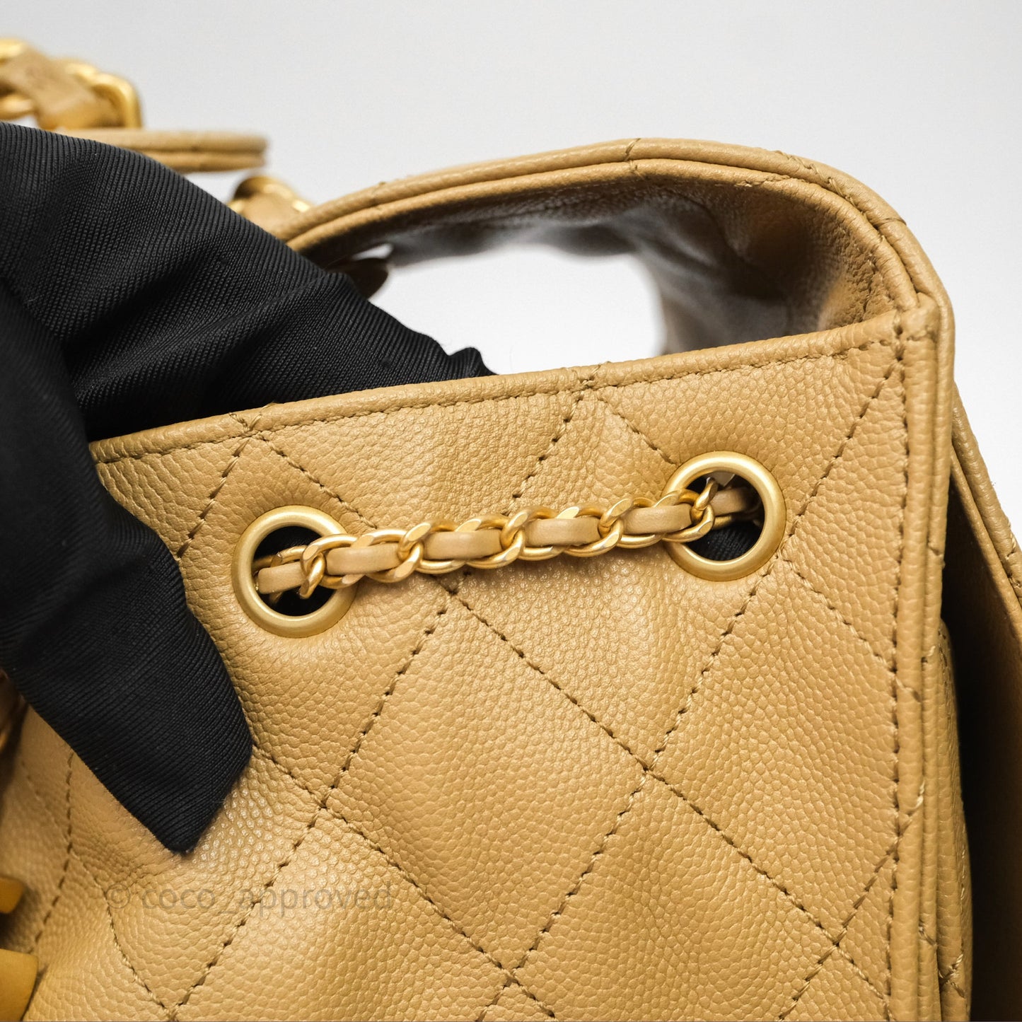 Chanel 25 Small Beige Caviar Aged Gold Hardware