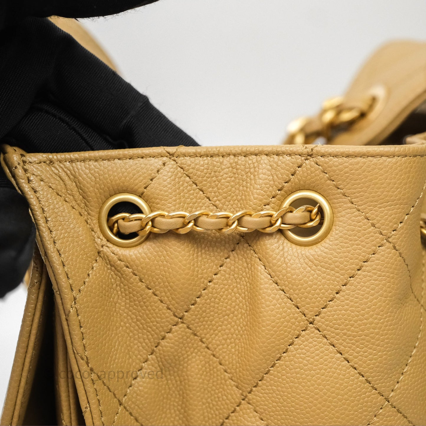 Chanel 25 Small Beige Caviar Aged Gold Hardware