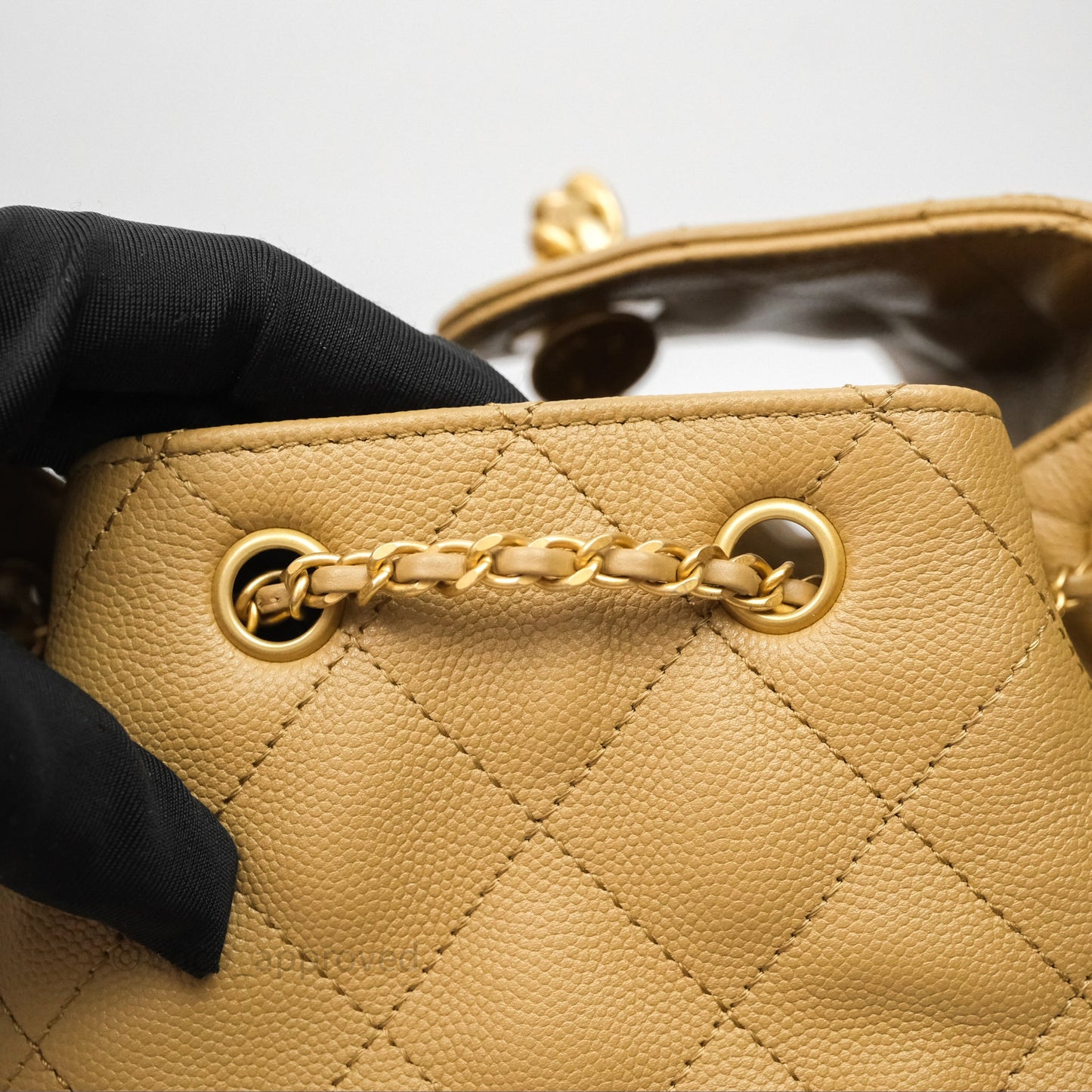Chanel 25 Small Beige Caviar Aged Gold Hardware