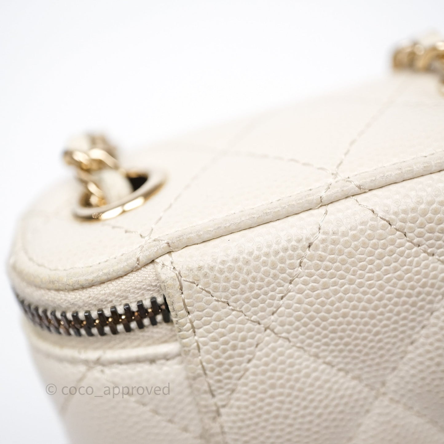 Chanel Classic Mini Vanity With Chain Light Beige Caviar Gold Hardware