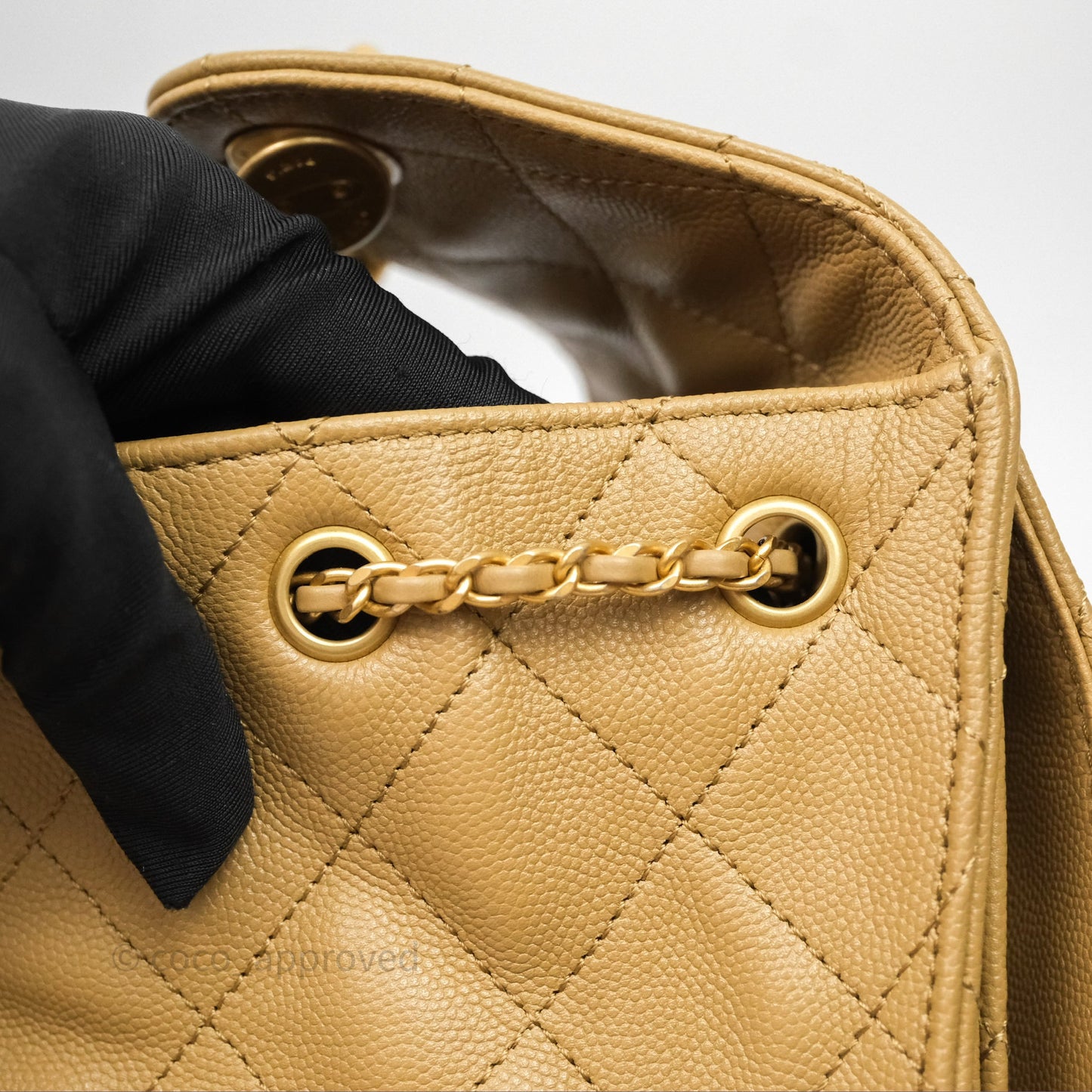 Chanel 25 Small Beige Caviar Aged Gold Hardware