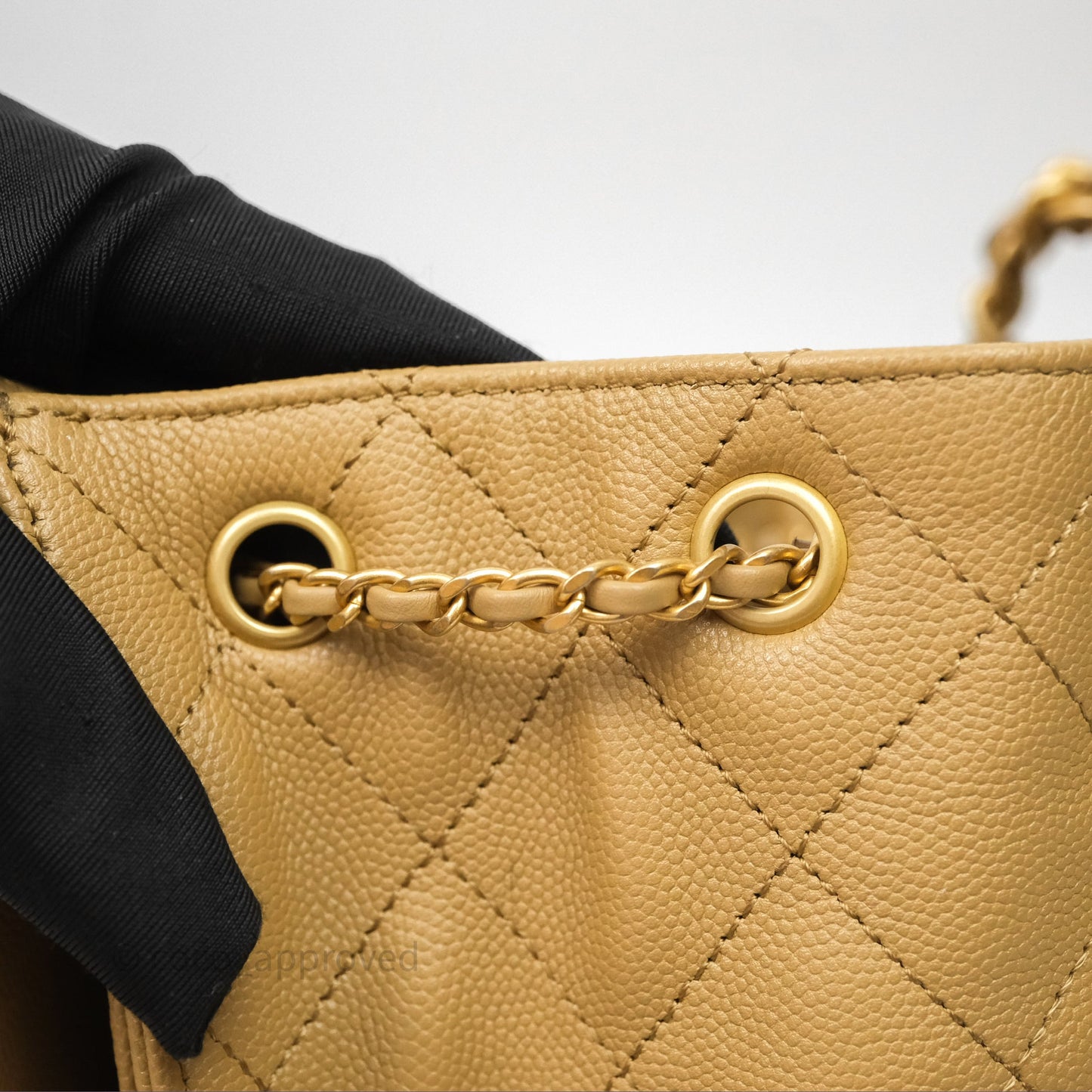 Chanel 25 Small Beige Caviar Aged Gold Hardware