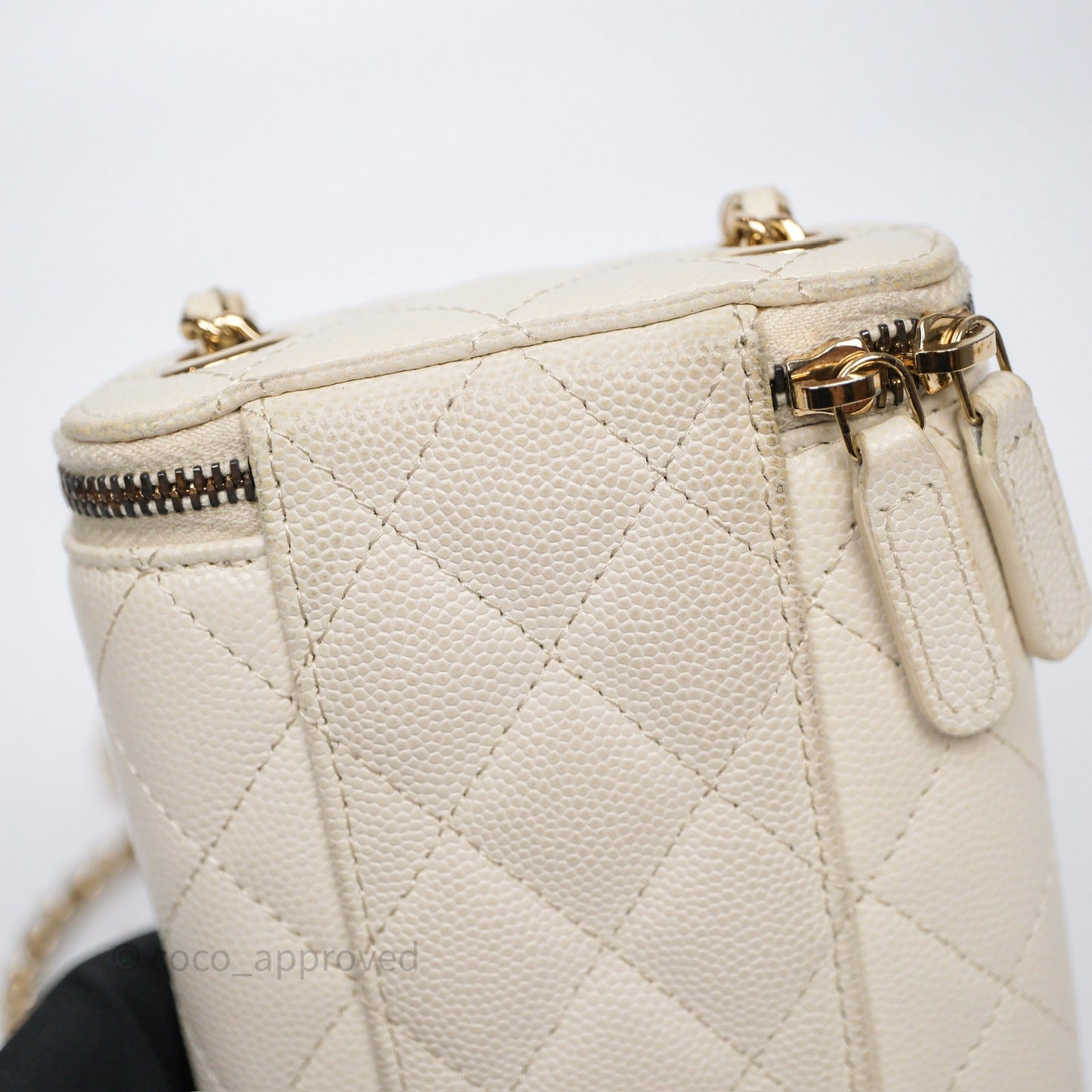 Chanel Classic Mini Vanity With Chain Light Beige Caviar Gold Hardware