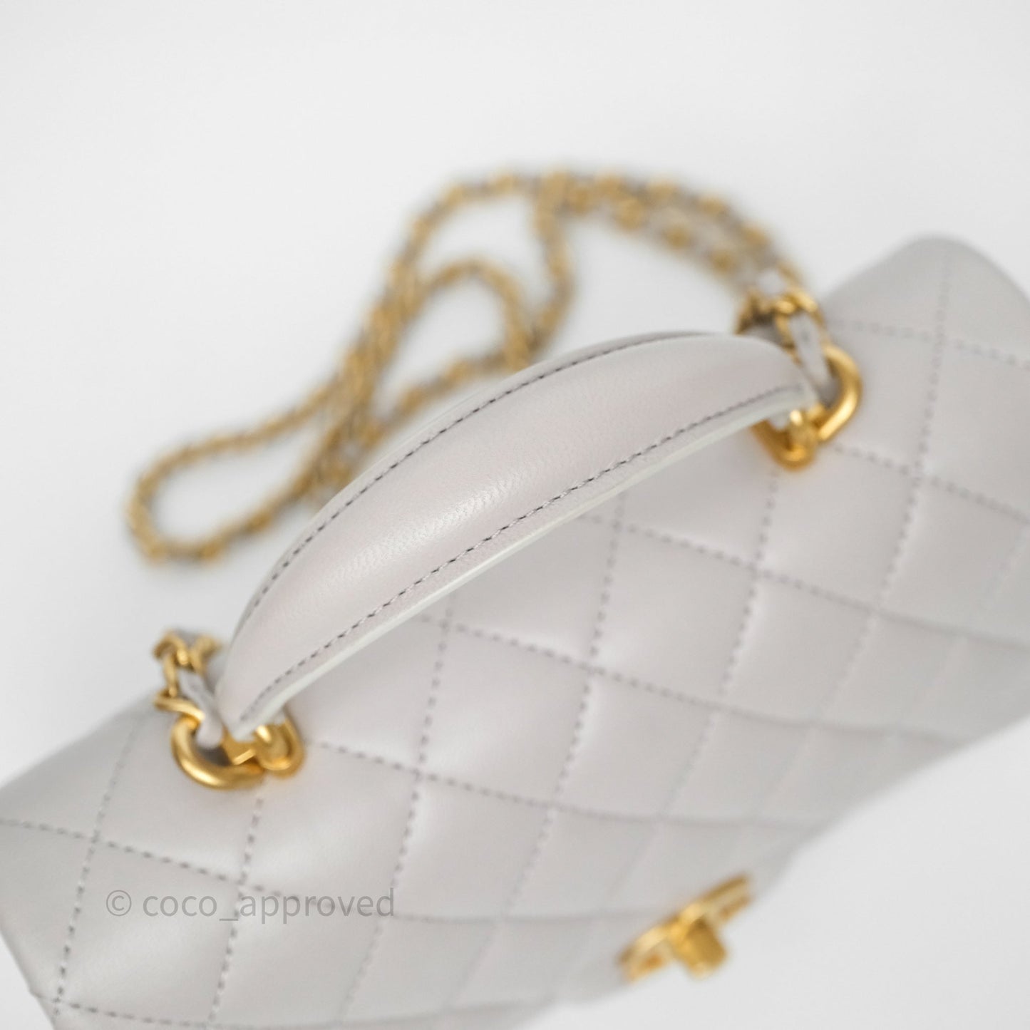 Chanel Top Handle Mini Rectangular Flap Grey Lambskin Aged Gold Hardware