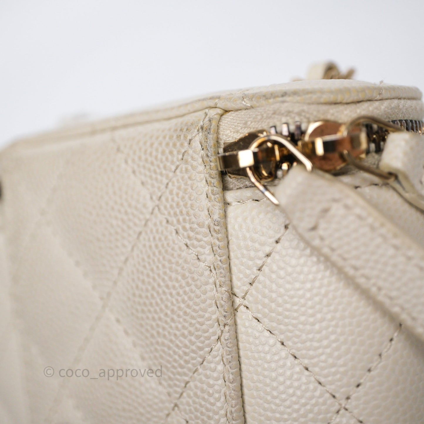 Chanel Classic Mini Vanity With Chain Light Beige Caviar Gold Hardware