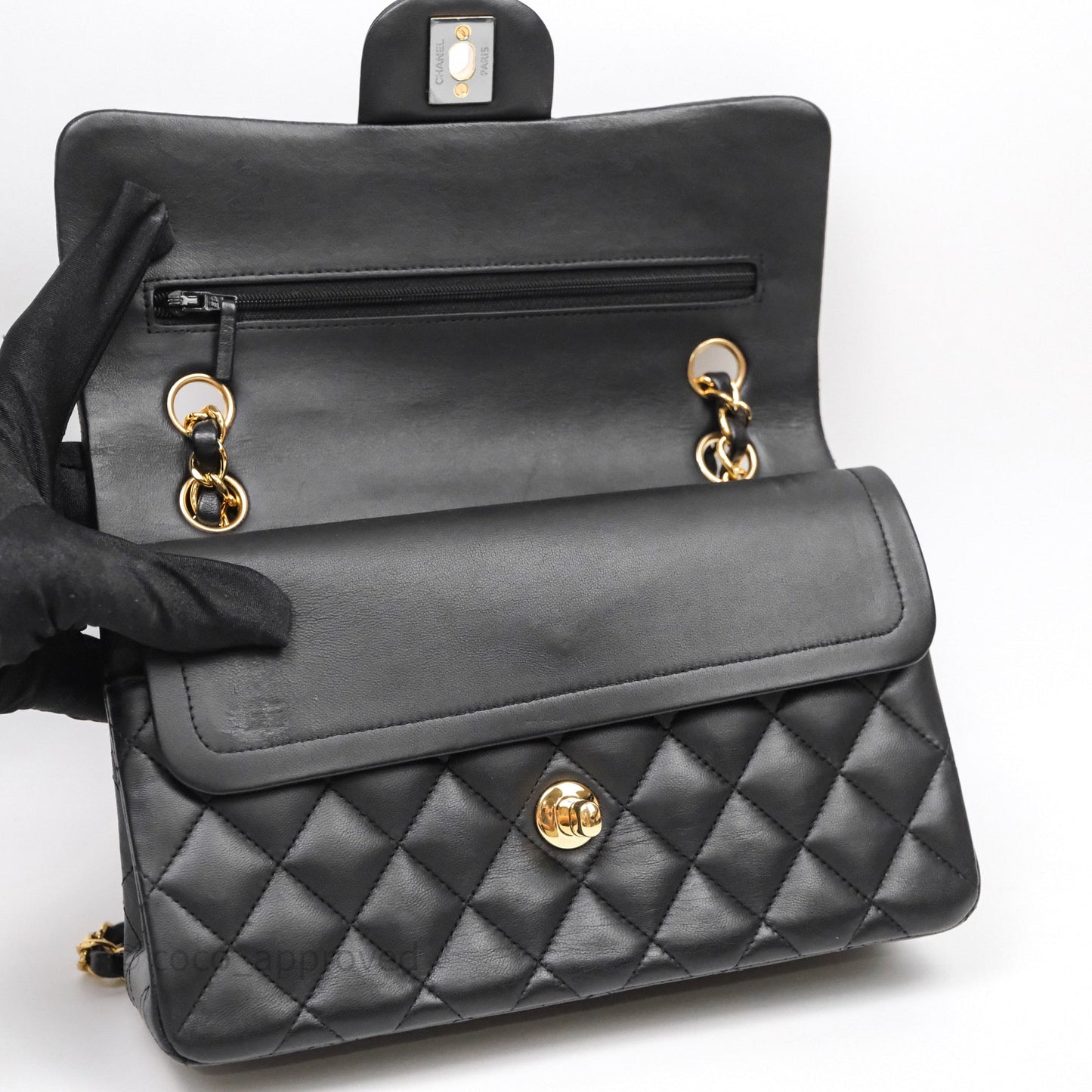 Chanel Small Classic Flap Quilted Black Lambskin Gold Hardware