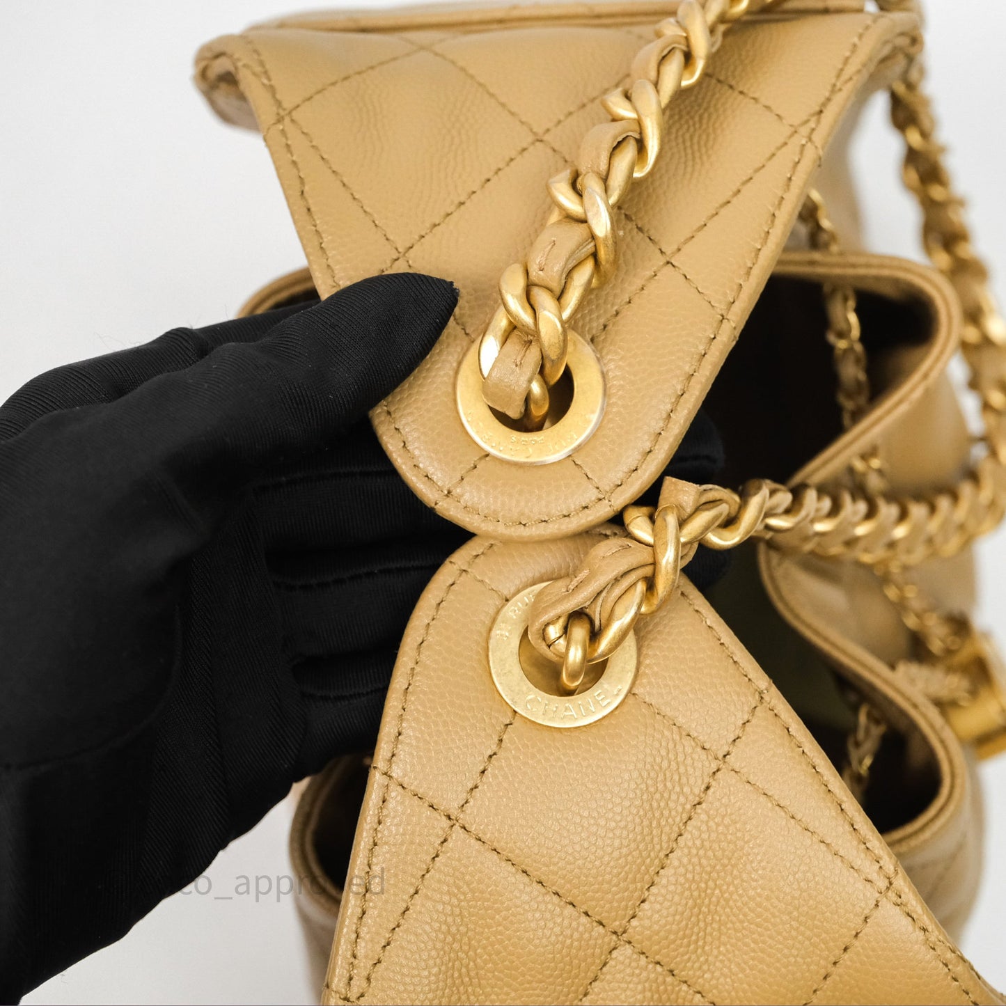 Chanel 25 Small Beige Caviar Aged Gold Hardware