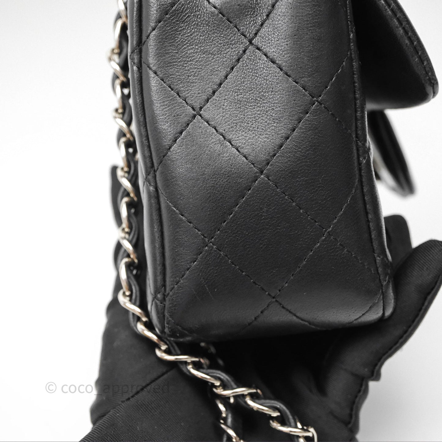 Chanel Quilted Mini Rectangular Flap Black Lambskin Silver Hardware