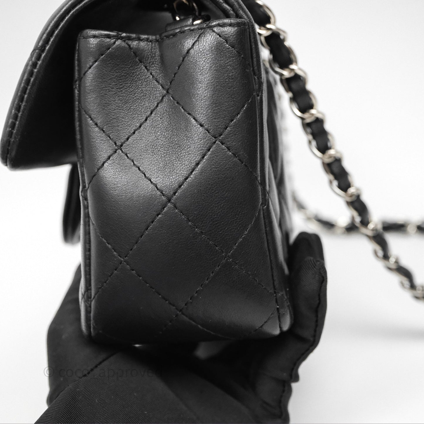 Chanel Quilted Mini Rectangular Flap Black Lambskin Silver Hardware