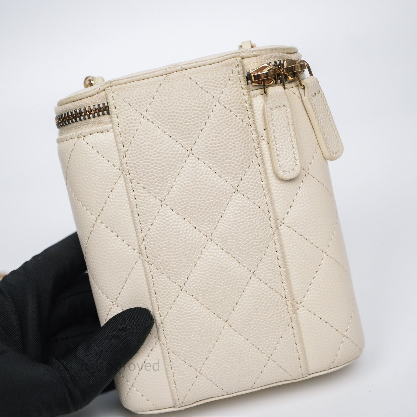 Chanel Classic Mini Vanity With Chain Light Beige Caviar Gold Hardware