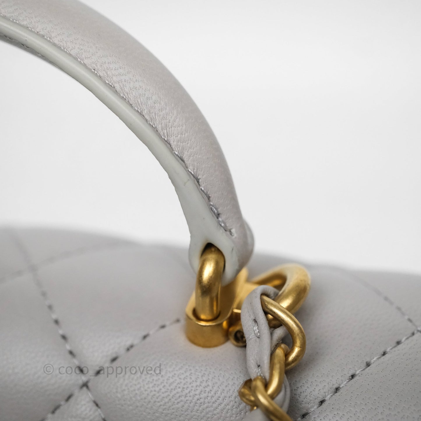 Chanel Top Handle Mini Rectangular Flap Grey Lambskin Aged Gold Hardware