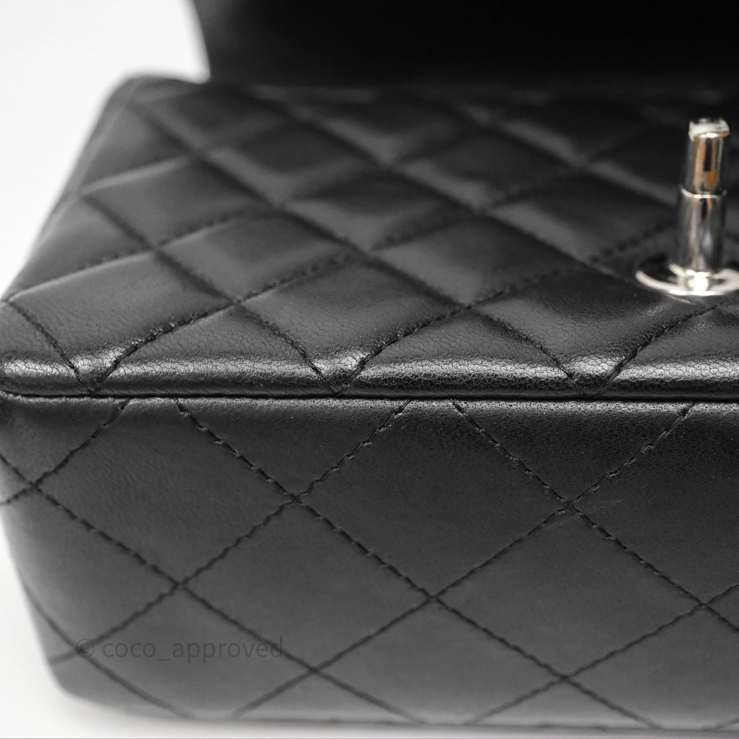 Chanel Quilted Mini Rectangular Flap Black Lambskin Silver Hardware