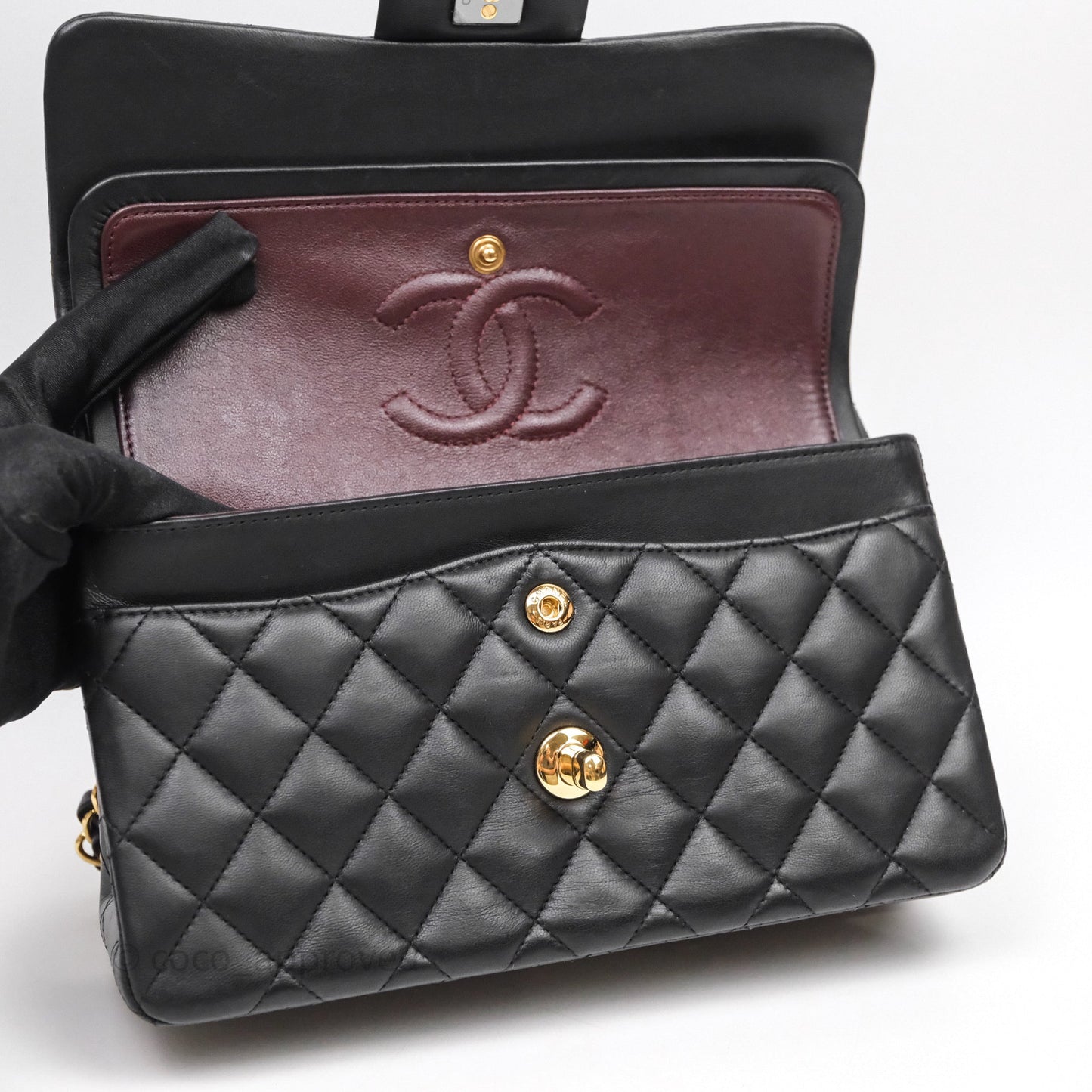 Chanel Small Classic Flap Quilted Black Lambskin Gold Hardware