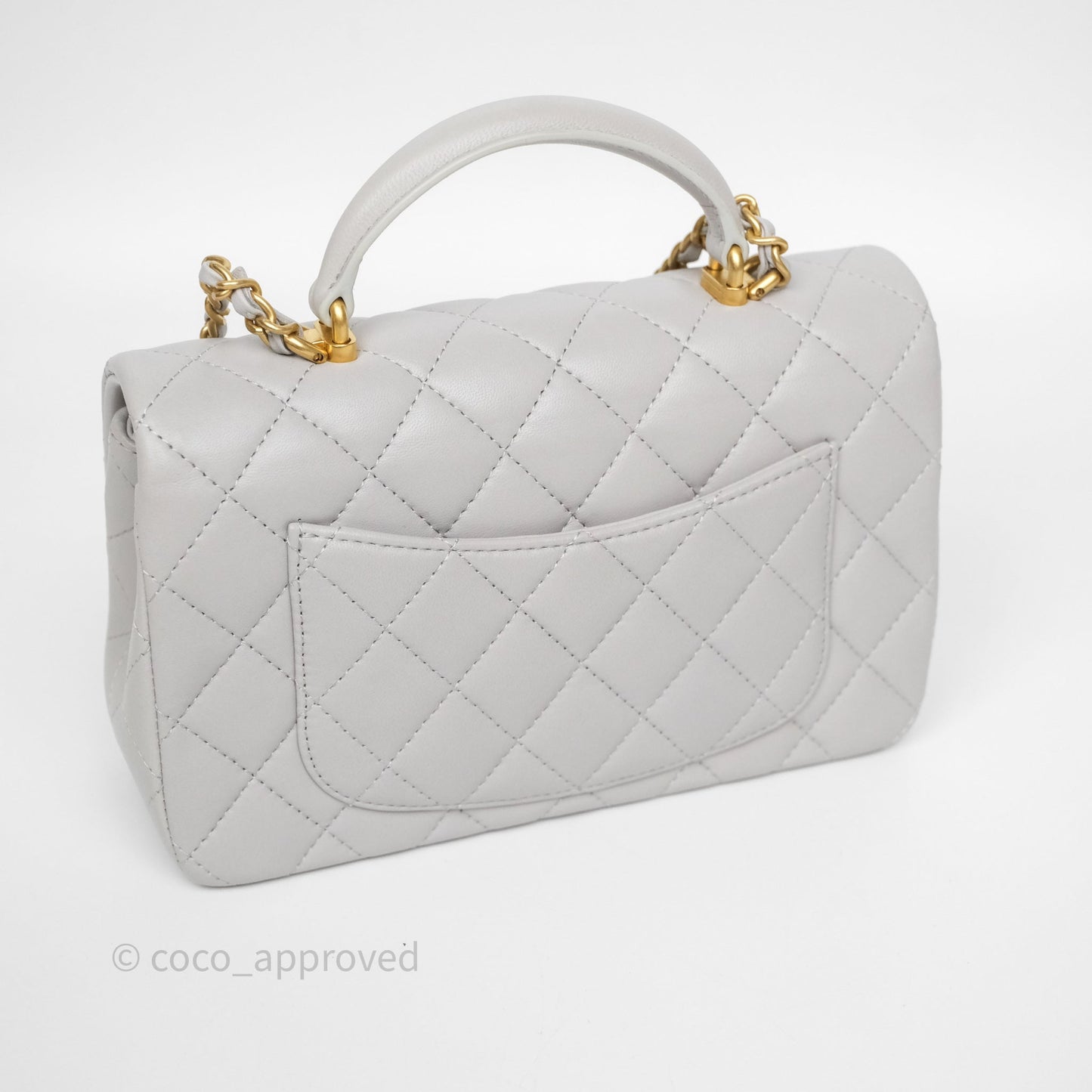 Chanel Top Handle Mini Rectangular Flap Grey Lambskin Aged Gold Hardware