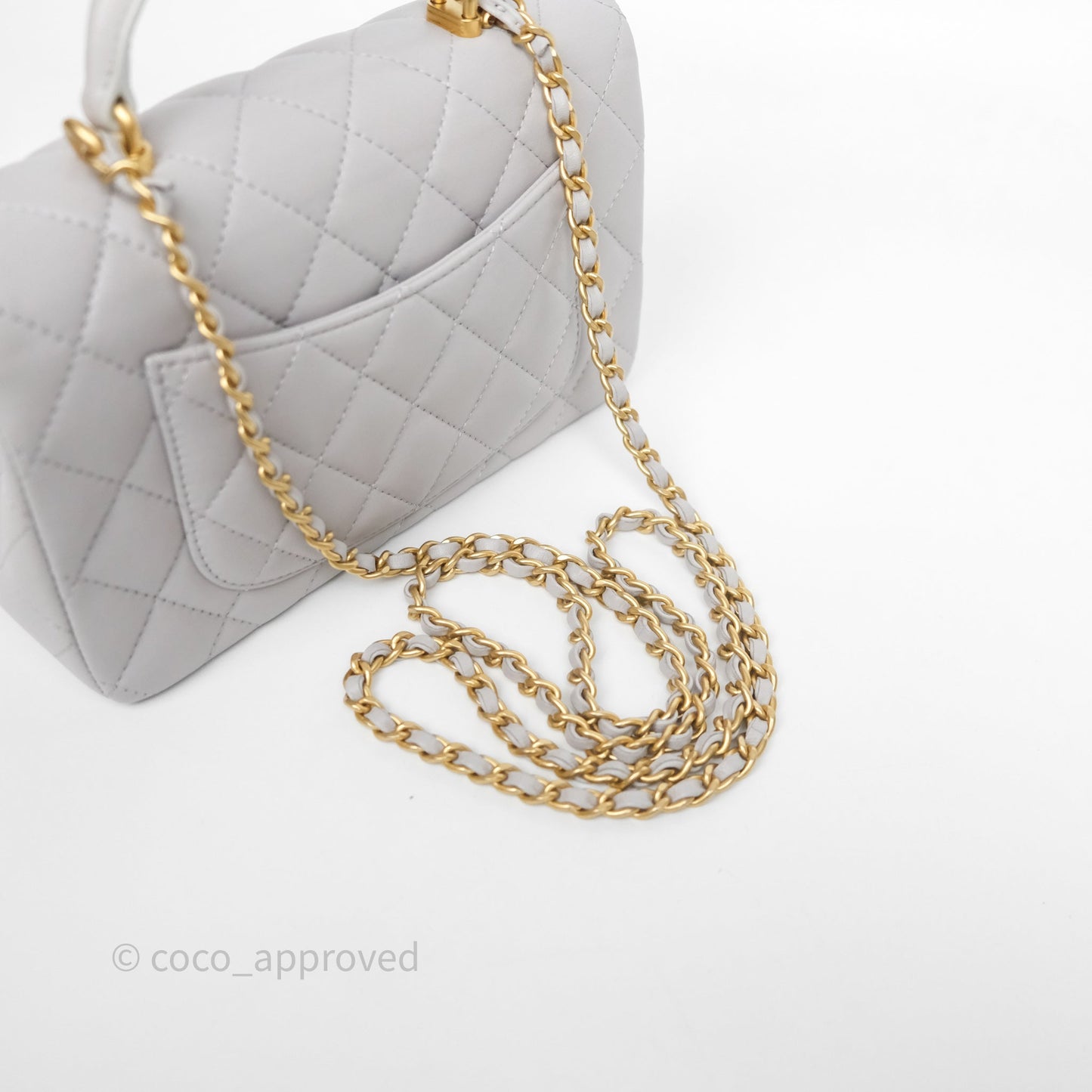 Chanel Top Handle Mini Rectangular Flap Grey Lambskin Aged Gold Hardware