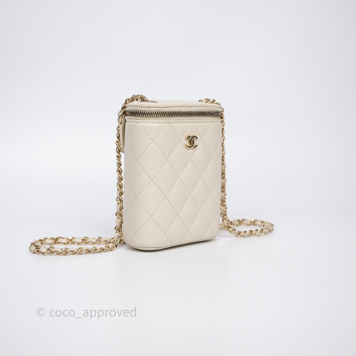 Chanel Classic Mini Vanity With Chain Light Beige Caviar Gold Hardware