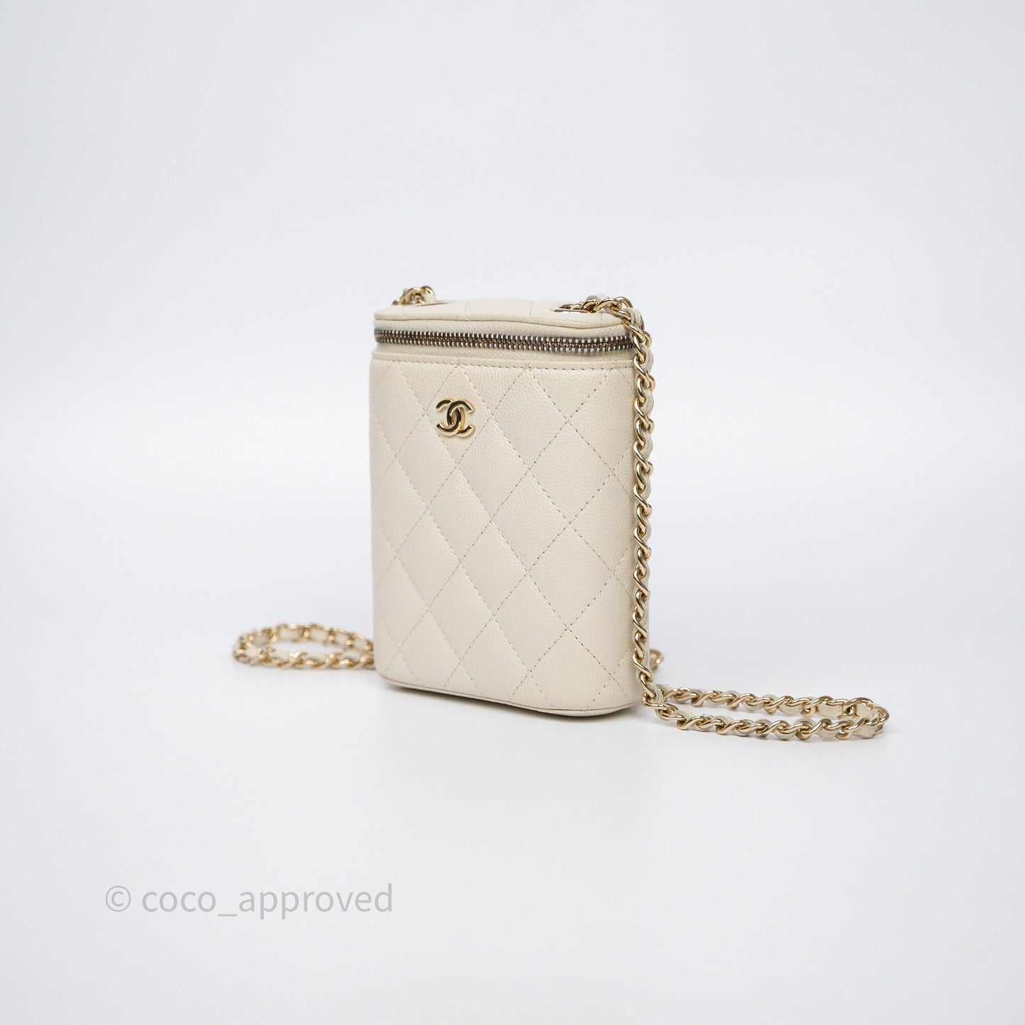 Chanel Classic Mini Vanity With Chain Light Beige Caviar Gold Hardware
