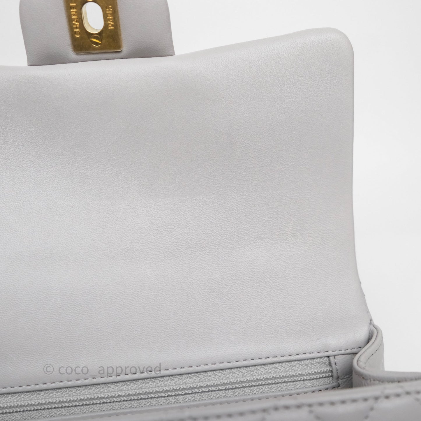 Chanel Top Handle Mini Rectangular Flap Grey Lambskin Aged Gold Hardware