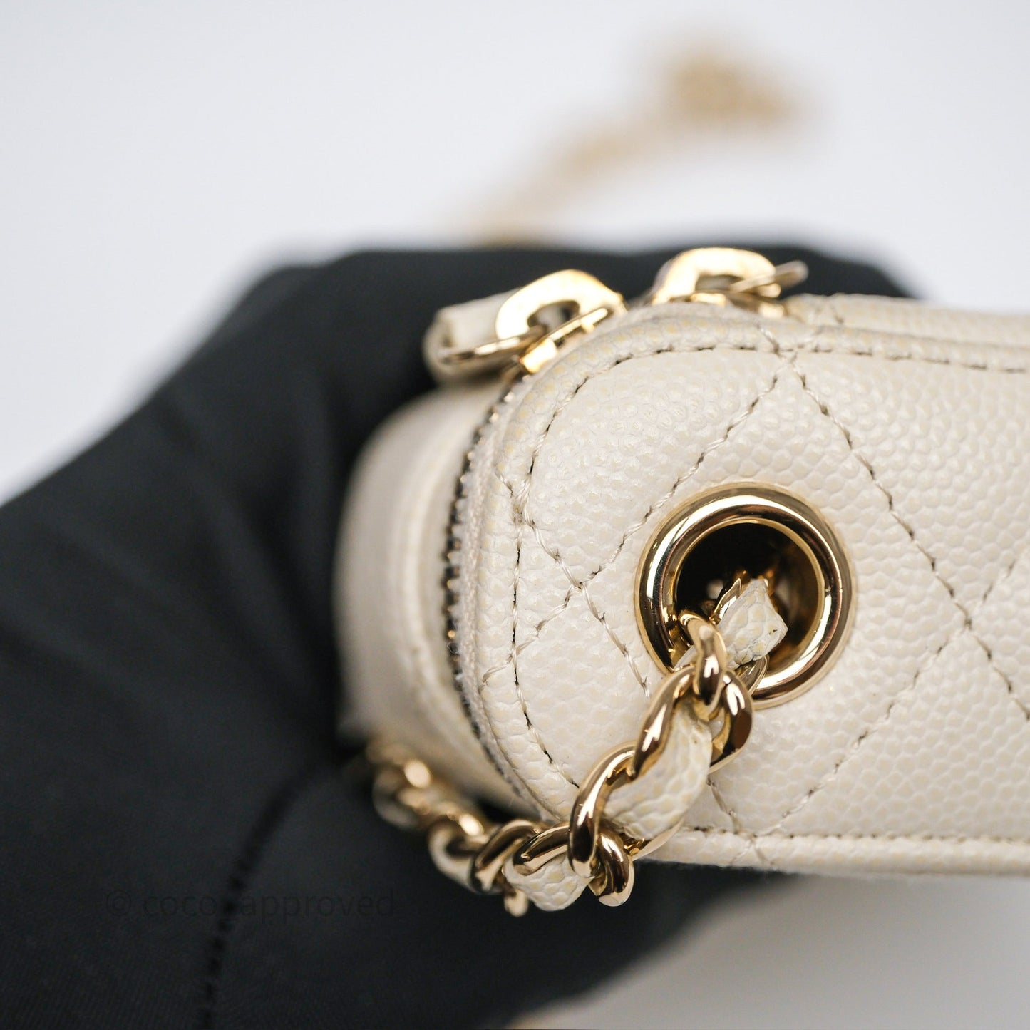 Chanel Classic Mini Vanity With Chain Light Beige Caviar Gold Hardware