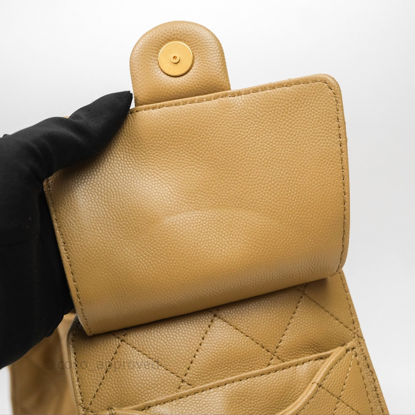 Chanel 25 Small Beige Caviar Aged Gold Hardware