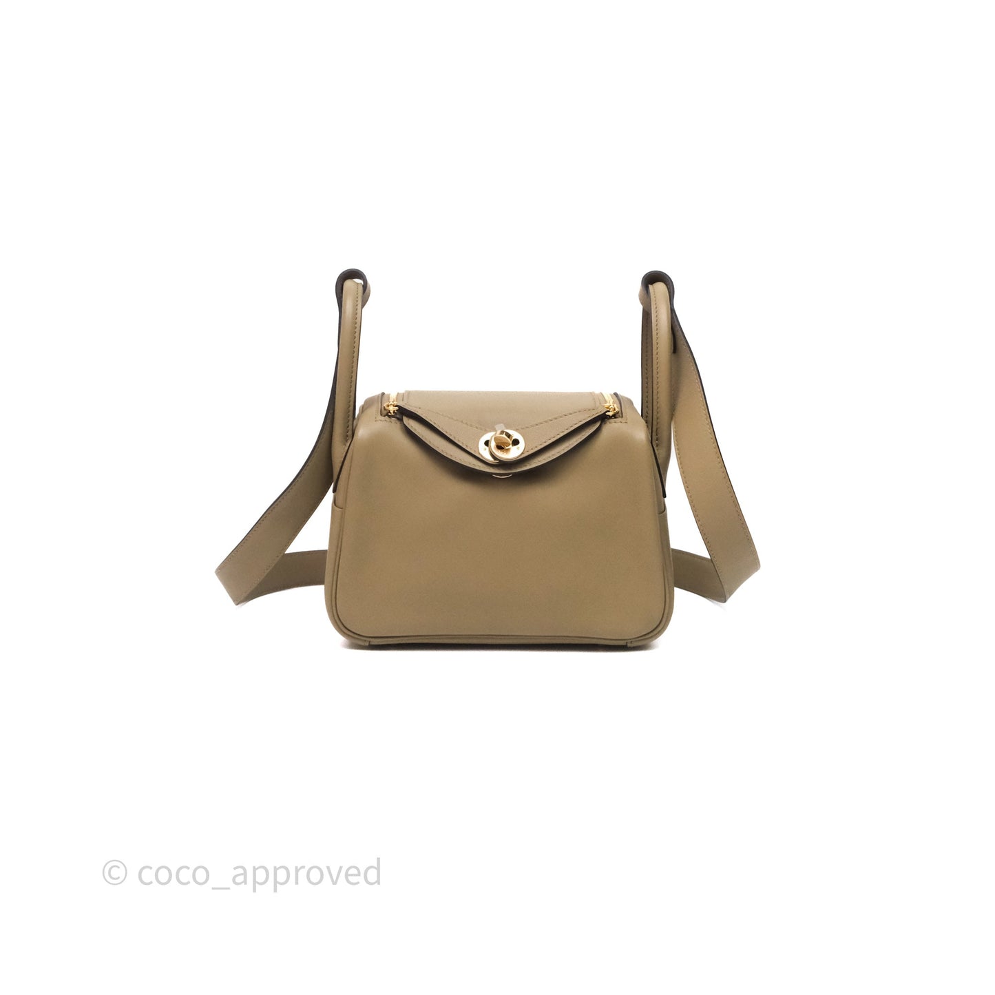Hermès Mini Lindy II Swift Beige Marfa 8Q/Gris Misty H0 Gold Hardware