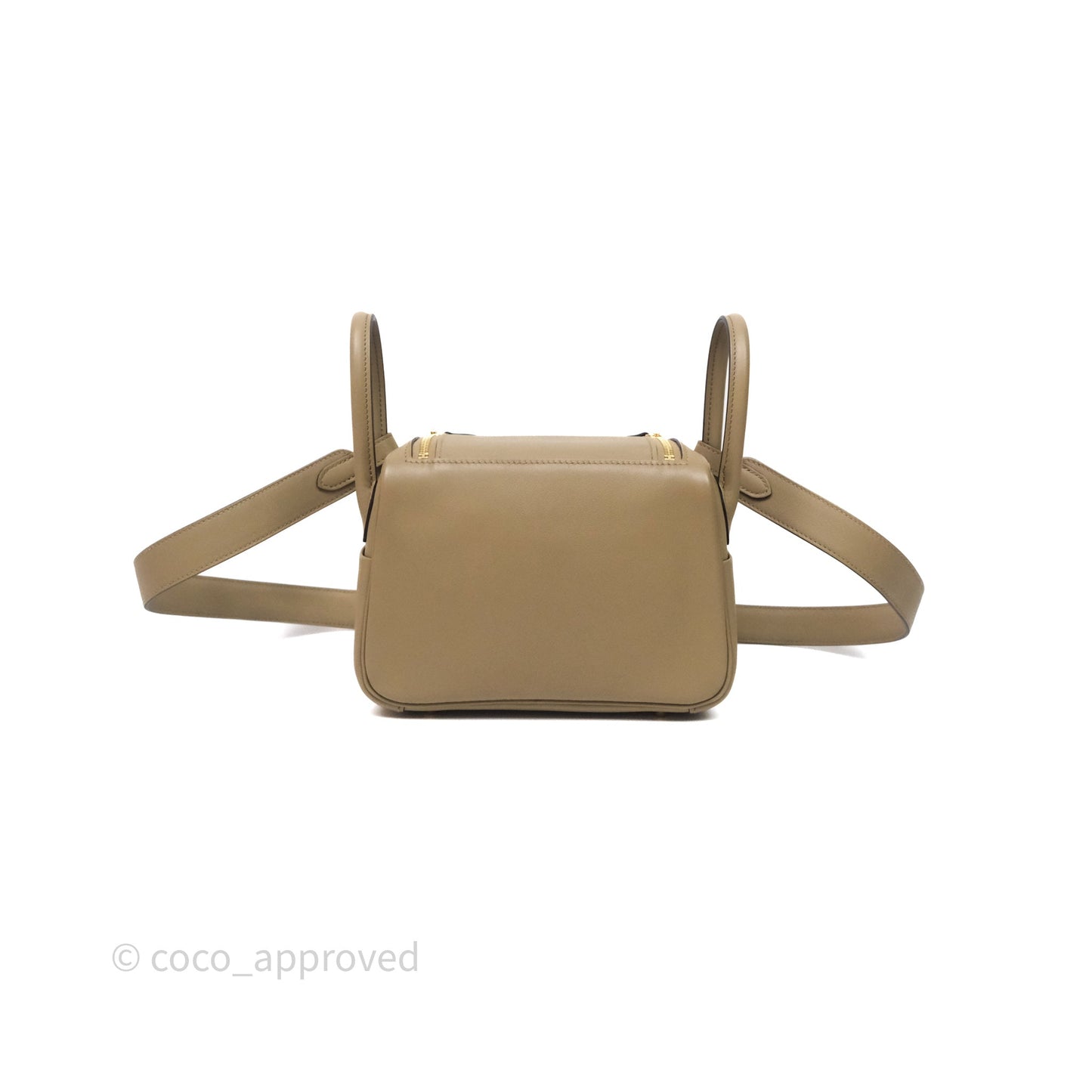Hermès Mini Lindy II Swift Beige Marfa 8Q/Gris Misty H0 Gold Hardware