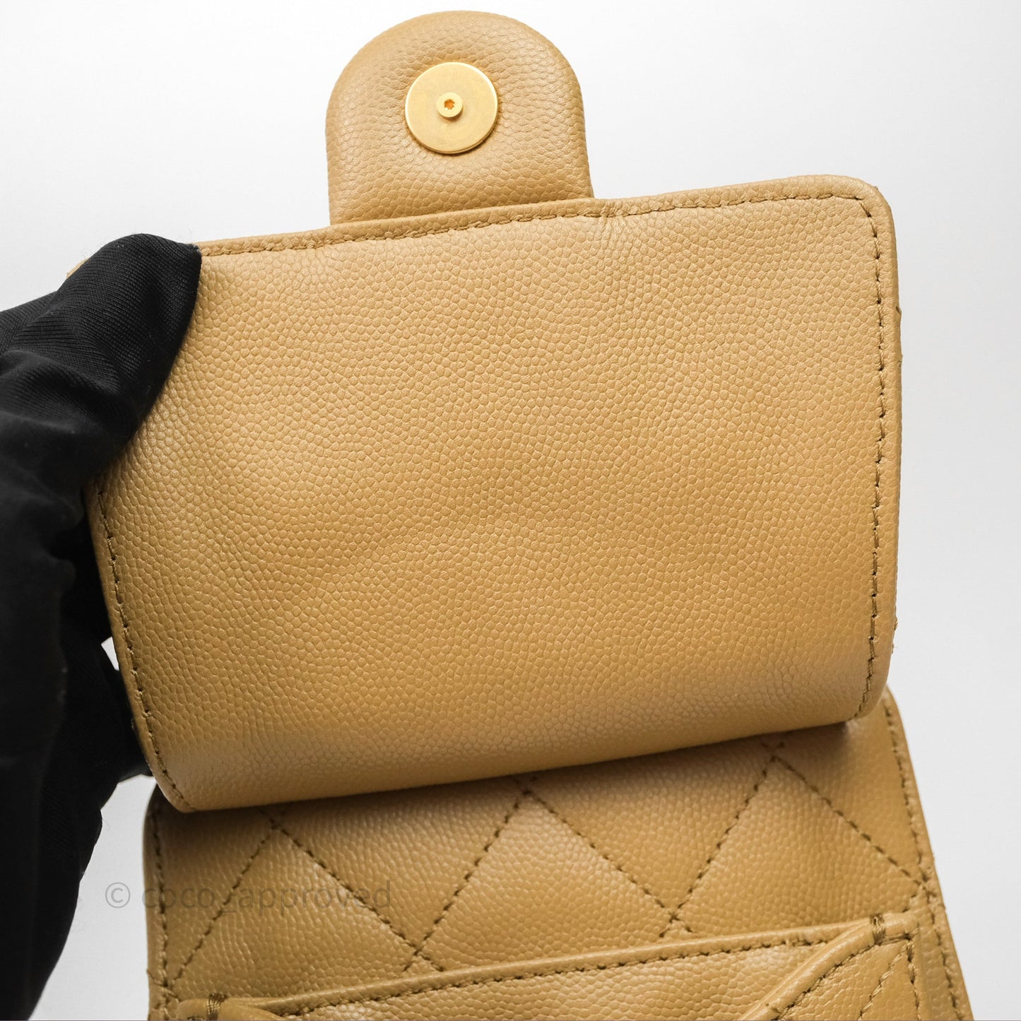 Chanel 25 Small Beige Caviar Aged Gold Hardware