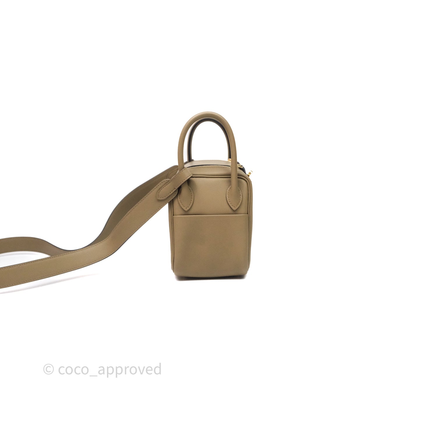 Hermès Mini Lindy II Swift Beige Marfa 8Q/Gris Misty H0 Gold Hardware