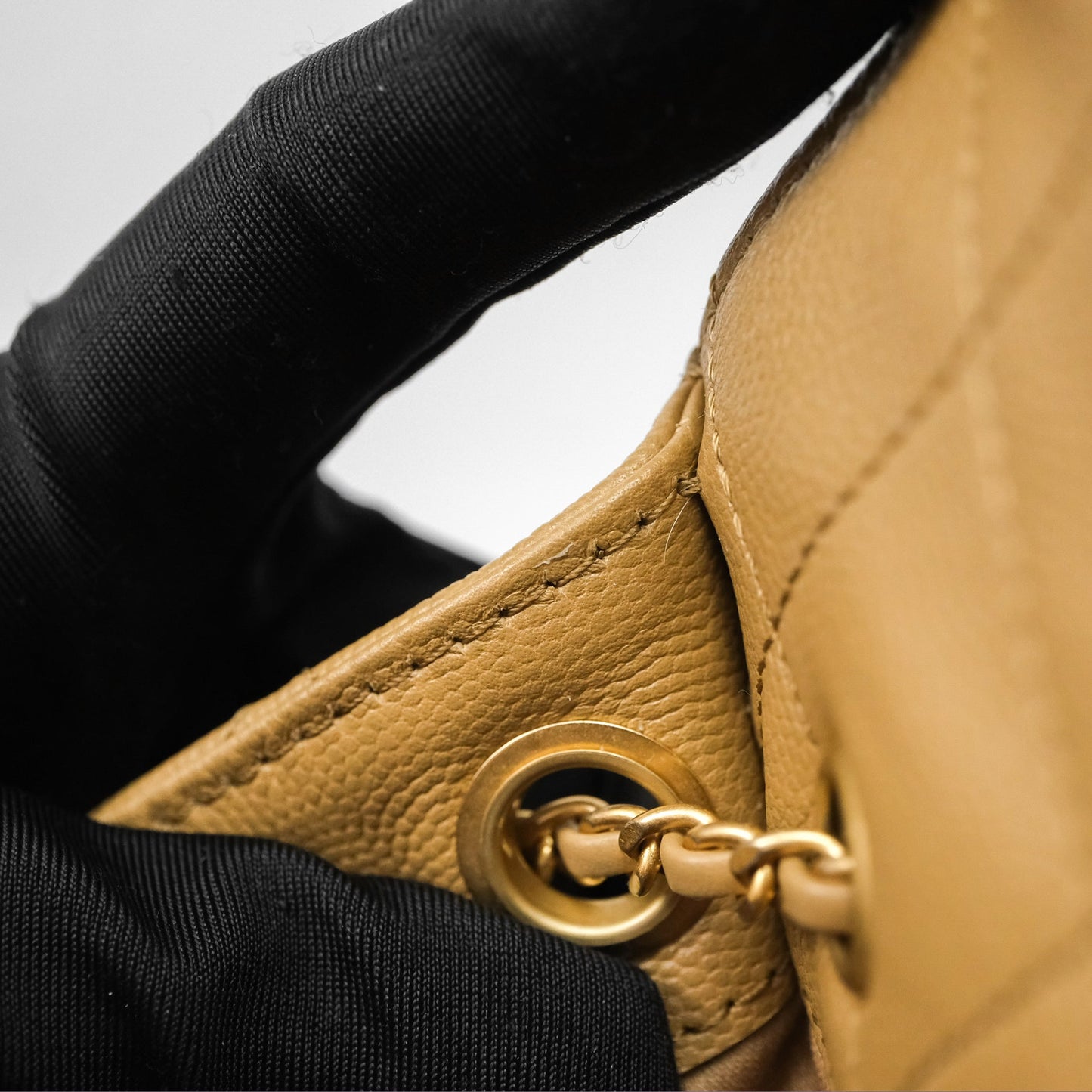 Chanel 25 Small Beige Caviar Aged Gold Hardware