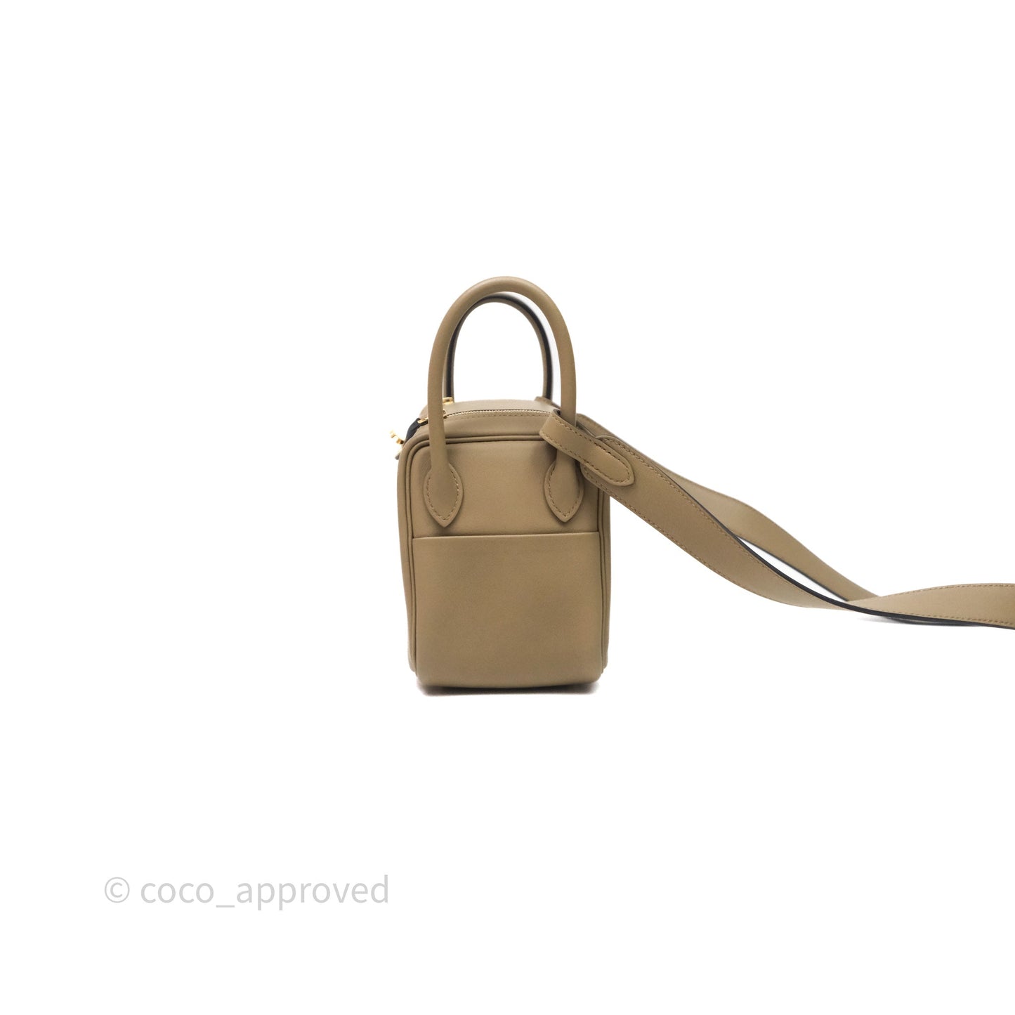 Hermès Mini Lindy II Swift Beige Marfa 8Q/Gris Misty H0 Gold Hardware