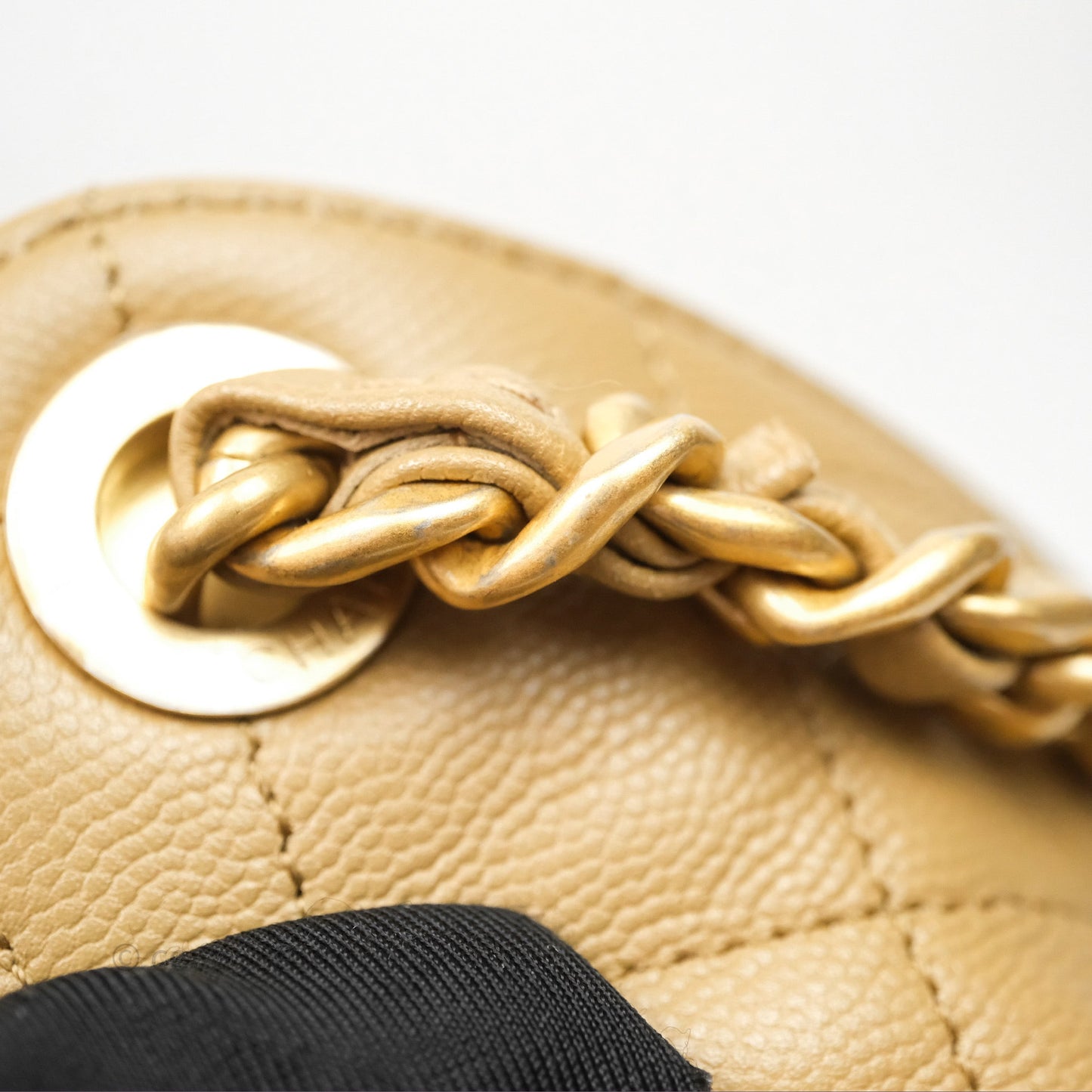Chanel 25 Small Beige Caviar Aged Gold Hardware