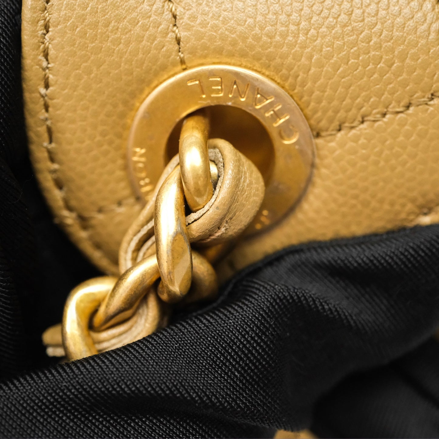 Chanel 25 Small Beige Caviar Aged Gold Hardware