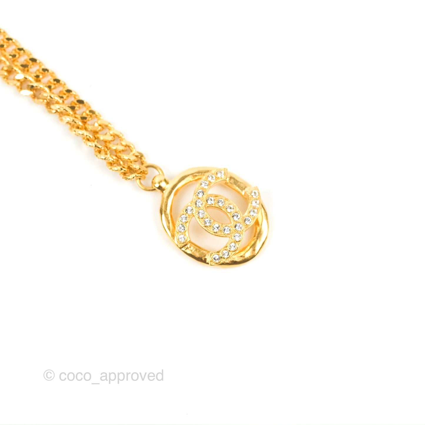 Chanel Oval CC Crystal Drop Necklace Gold Tone 22A
