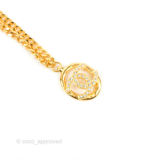 Chanel Oval CC Crystal Drop Necklace Gold Tone 22A