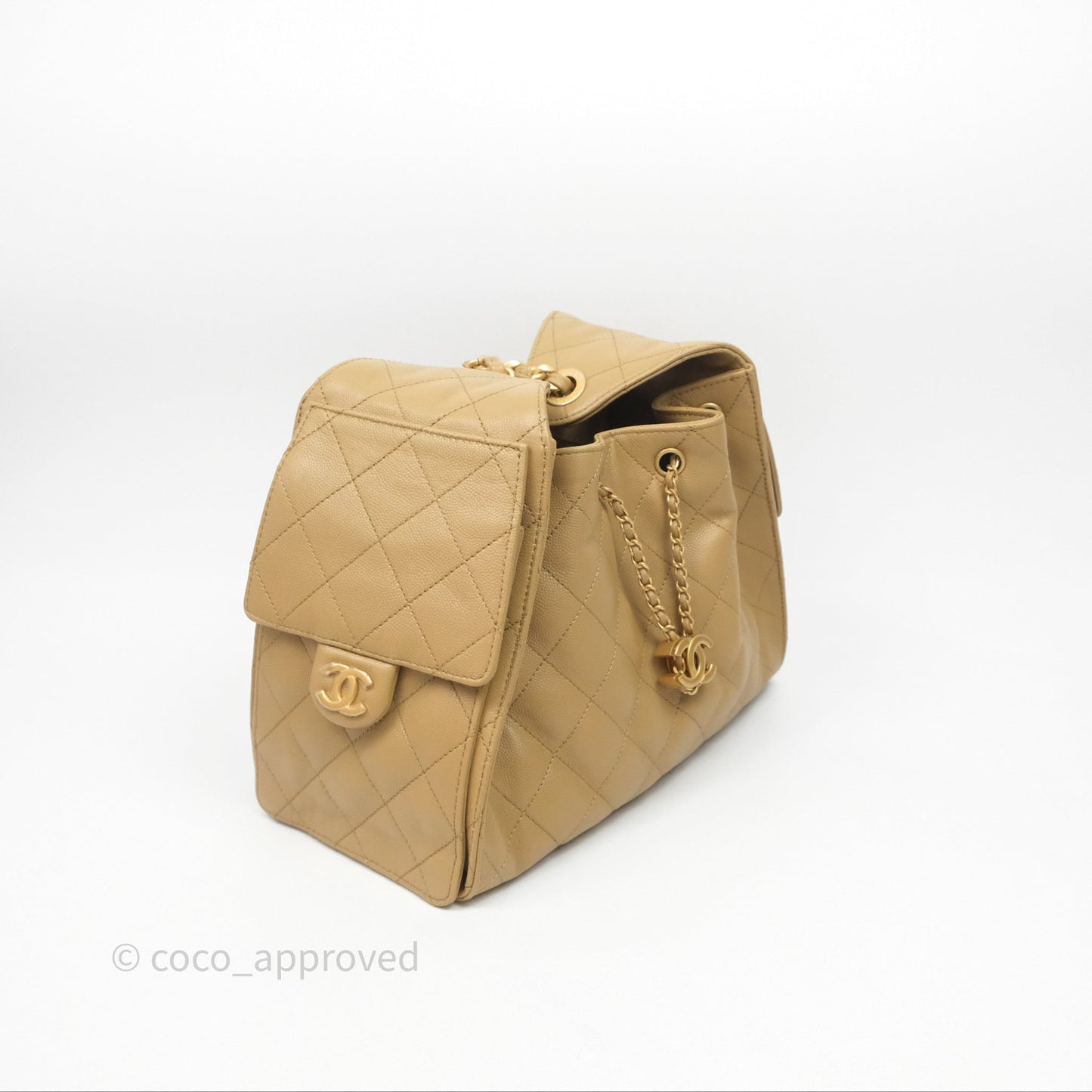 Chanel 25 Small Beige Caviar Aged Gold Hardware
