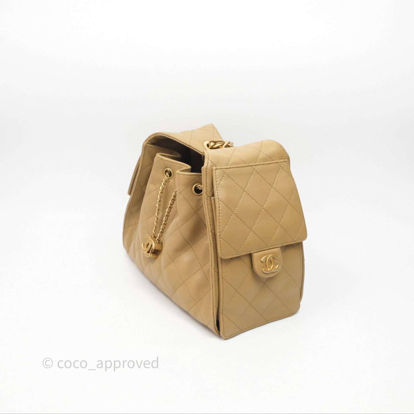 Chanel 25 Small Beige Caviar Aged Gold Hardware