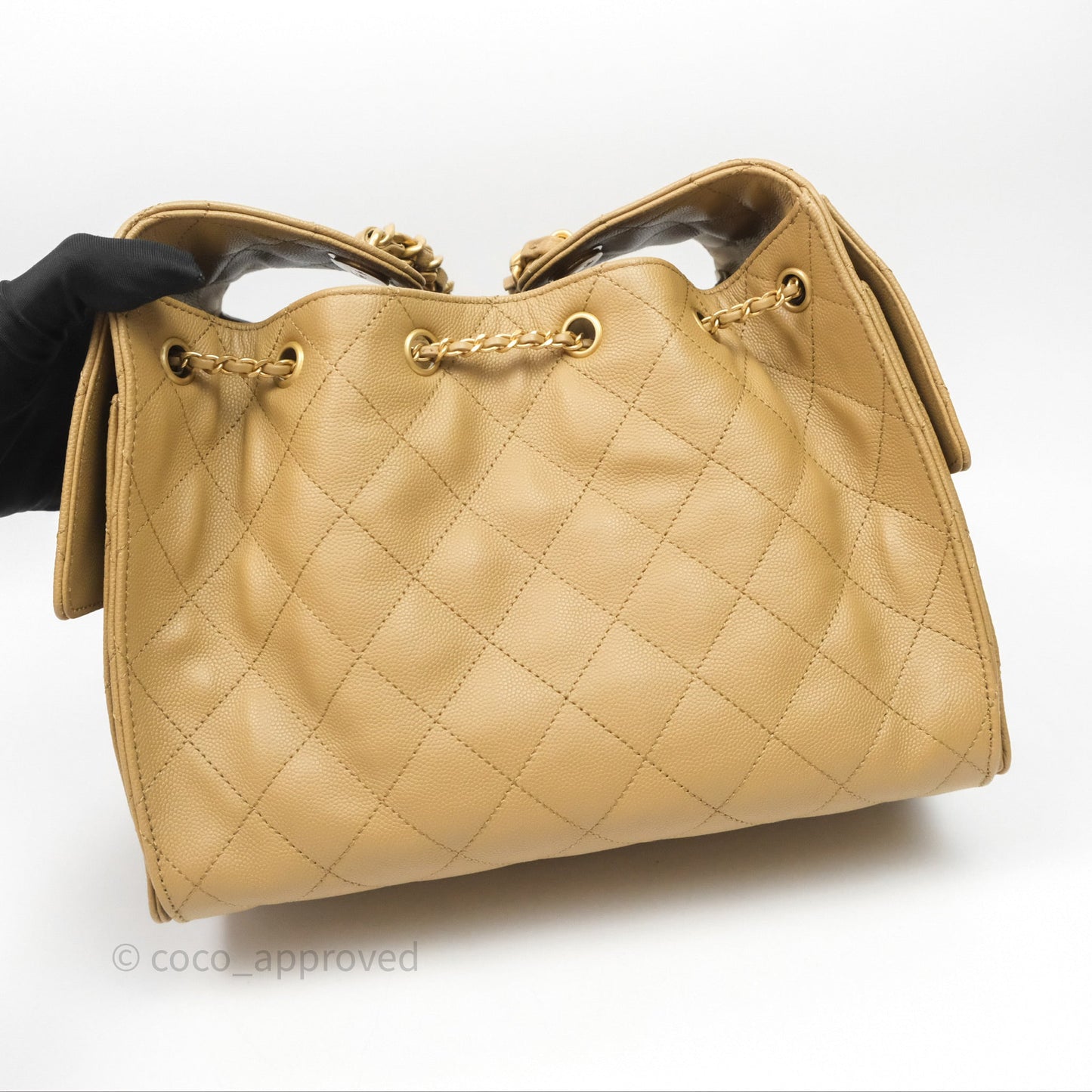 Chanel 25 Small Beige Caviar Aged Gold Hardware