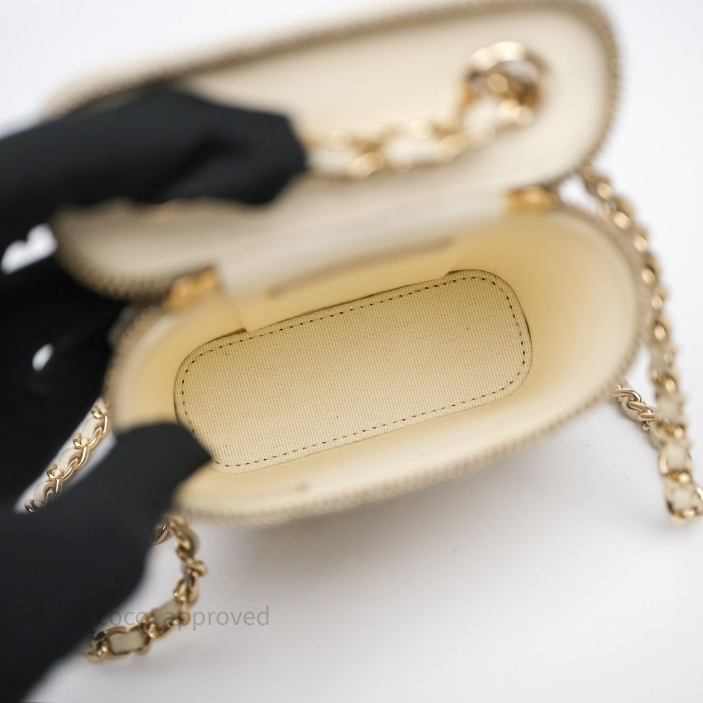 Chanel Classic Mini Vanity With Chain Light Beige Caviar Gold Hardware